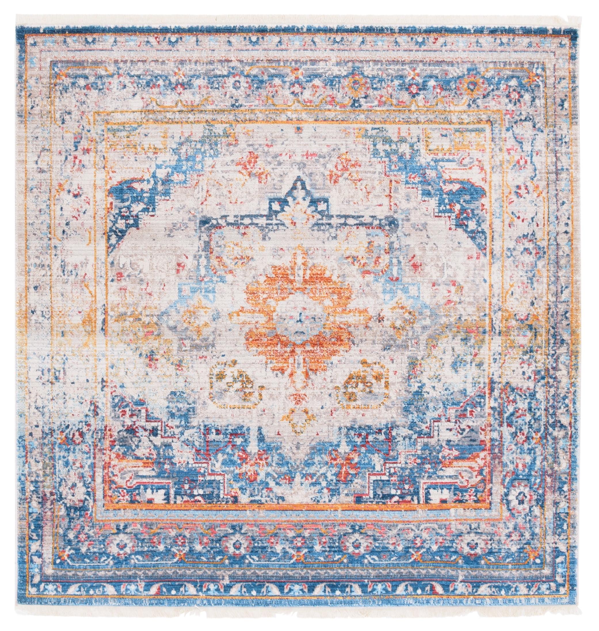 SAFAVIEH Vintage Persian Tarek Medallion Polyester Area Rug, Blue/Multi, 5' x 5' Square