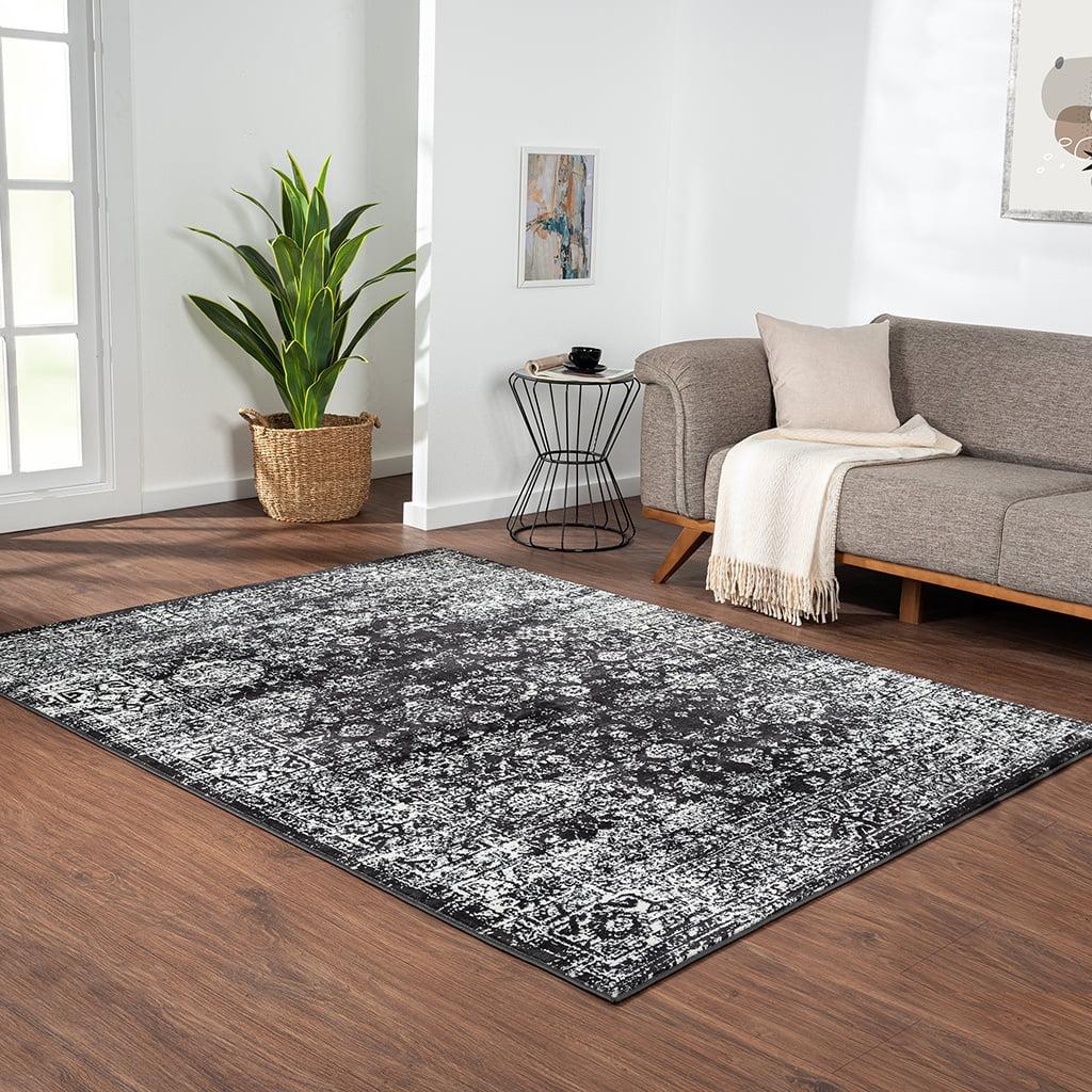 Gray Medallion 5' x 7' Stain-Resistant Synthetic Area Rug