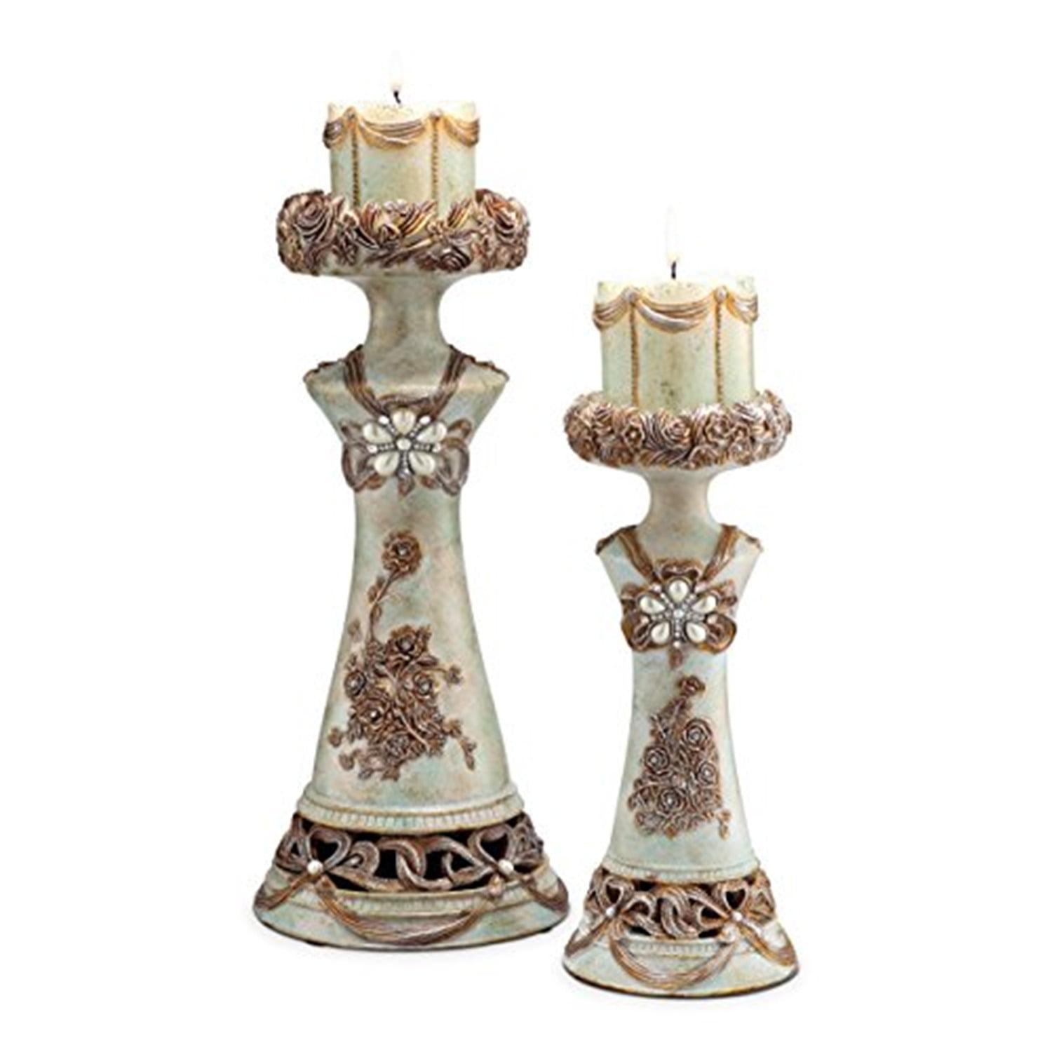 Celedon Floral Tabletop Candlestick Set of 2