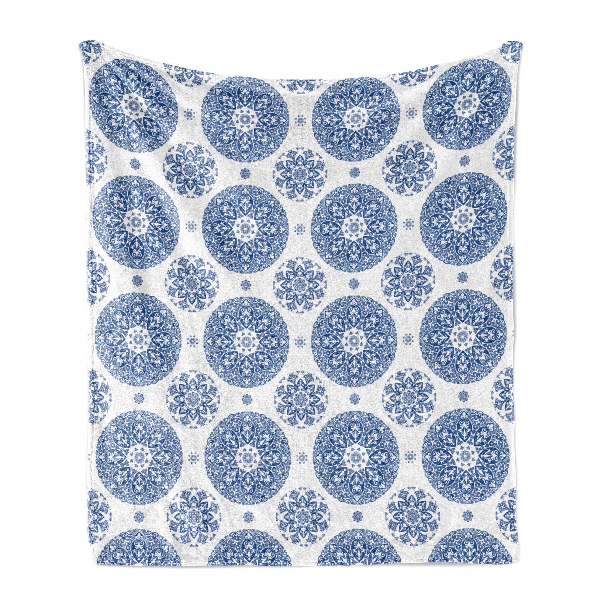 Ambesonne Paisley Fleece Throw Blanket Vintage French Blue 50"x60" Blue White