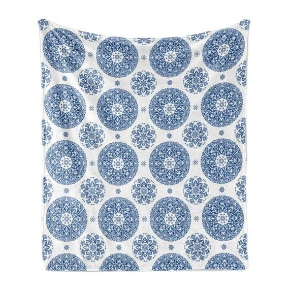 Ambesonne Paisley Fleece Throw Blanket Vintage French Blue 50"x60" Blue White