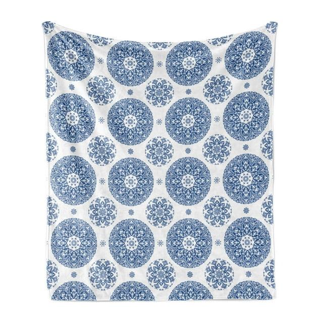 Ambesonne Paisley Fleece Throw Blanket Vintage French Blue 50"x60" Blue White