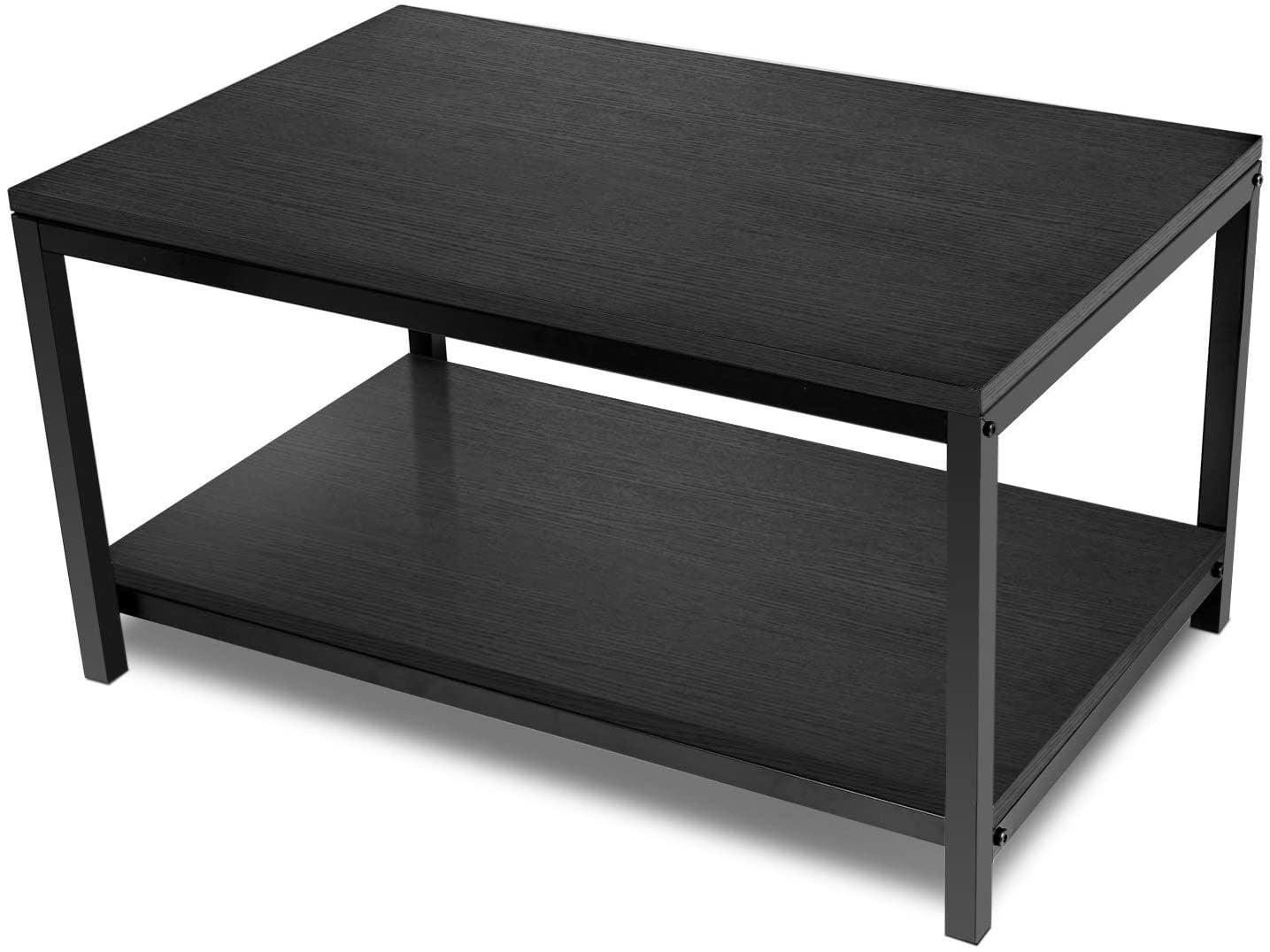 Black Rectangular Wood and Metal Coffee Table