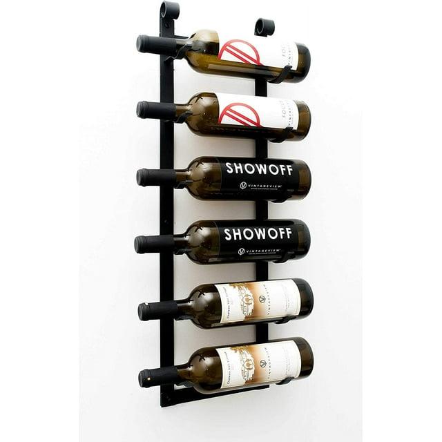 VintageView Le Rustique 6 Bottle Wall Mounted Wine Rack Stylish Modern Wine Storage with Label Forward Design (Matte Black, Set of 1)