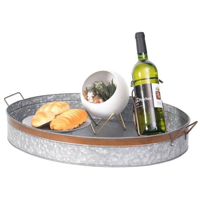 Vintiquewise Galvanized Metal Oval Rustic Serving Tray With Handles