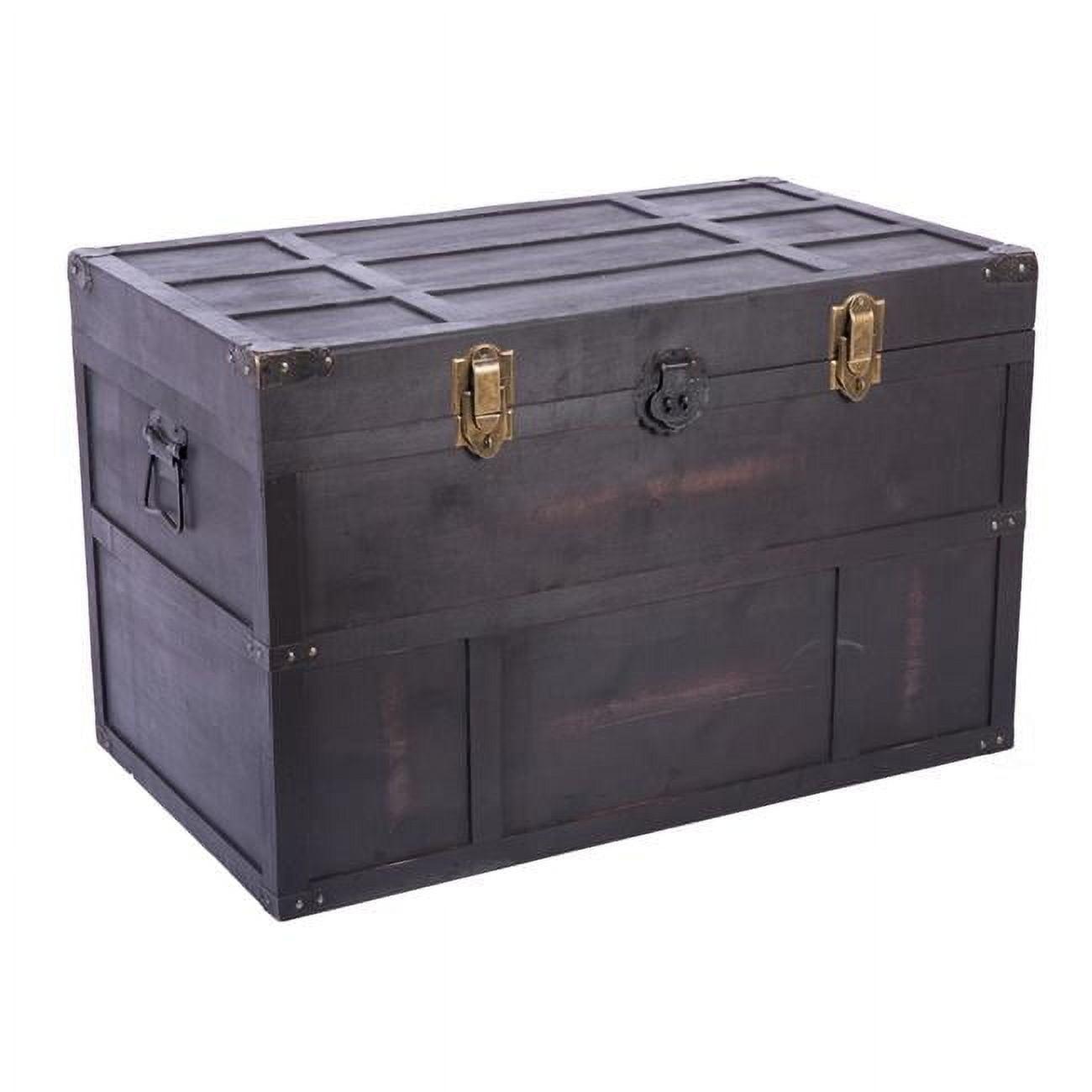 Vintiquewise Antique Style Large Dark Wooden Storage Trunk with Lockable Latch