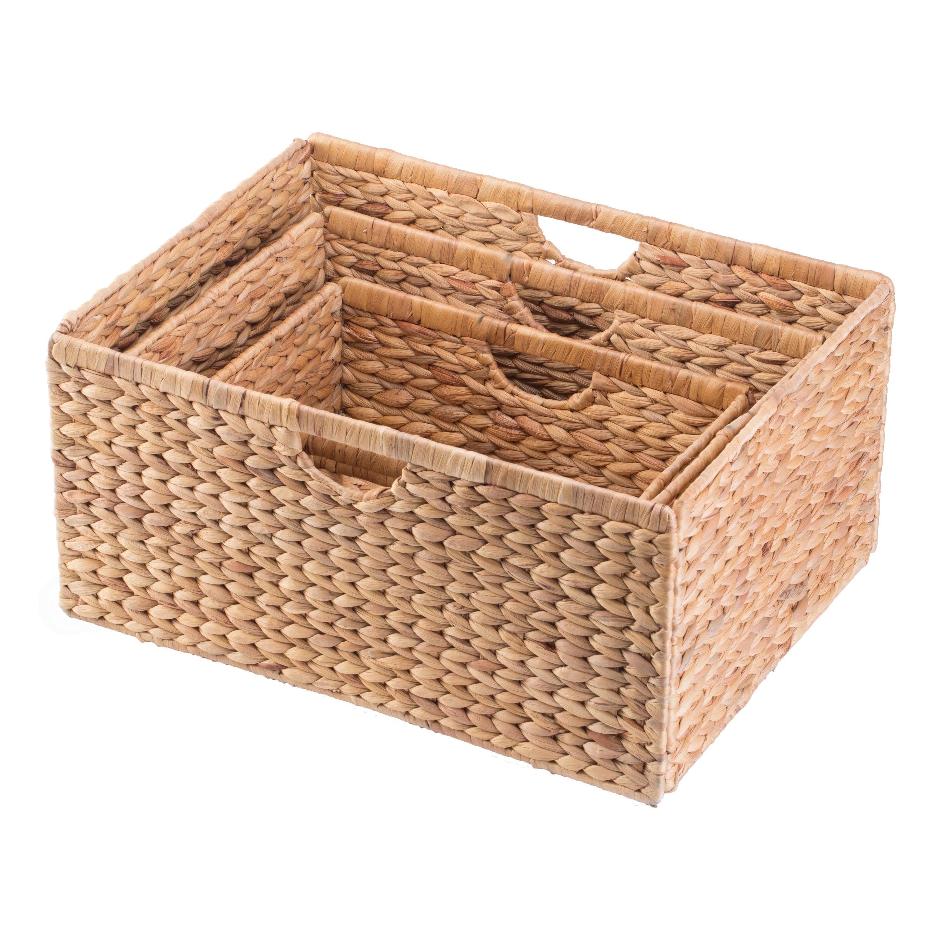 Vintiquewise Medium Hyacinth Basket - Rustic Handwoven Multipurpose Foldable Storage Organizer Decorative Laundry Totes and Woven Storage Bin for Bedroom, Living Room, Bathroom, Pantry and Closet