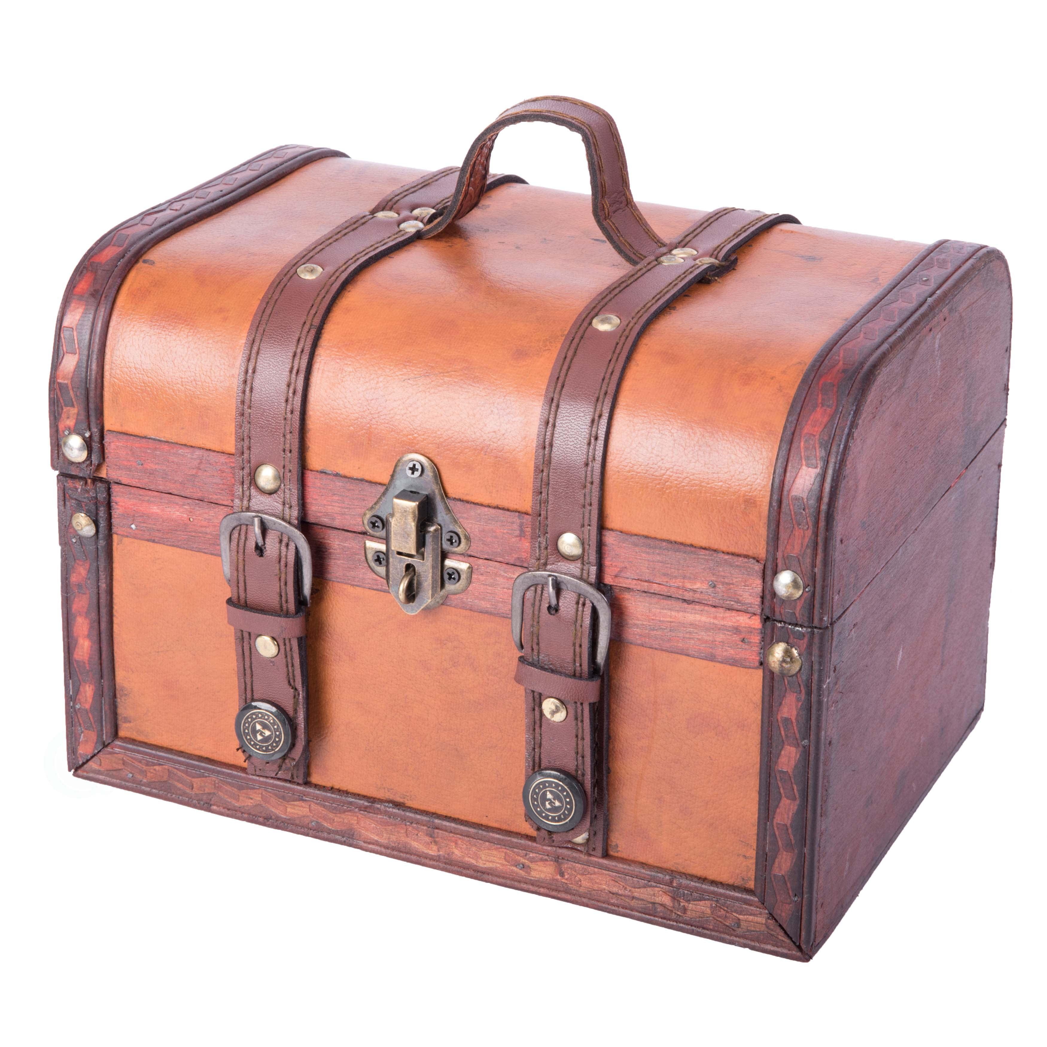 Vintiquewise Decorative Wood Leather Treasure Box - Large Trunk
