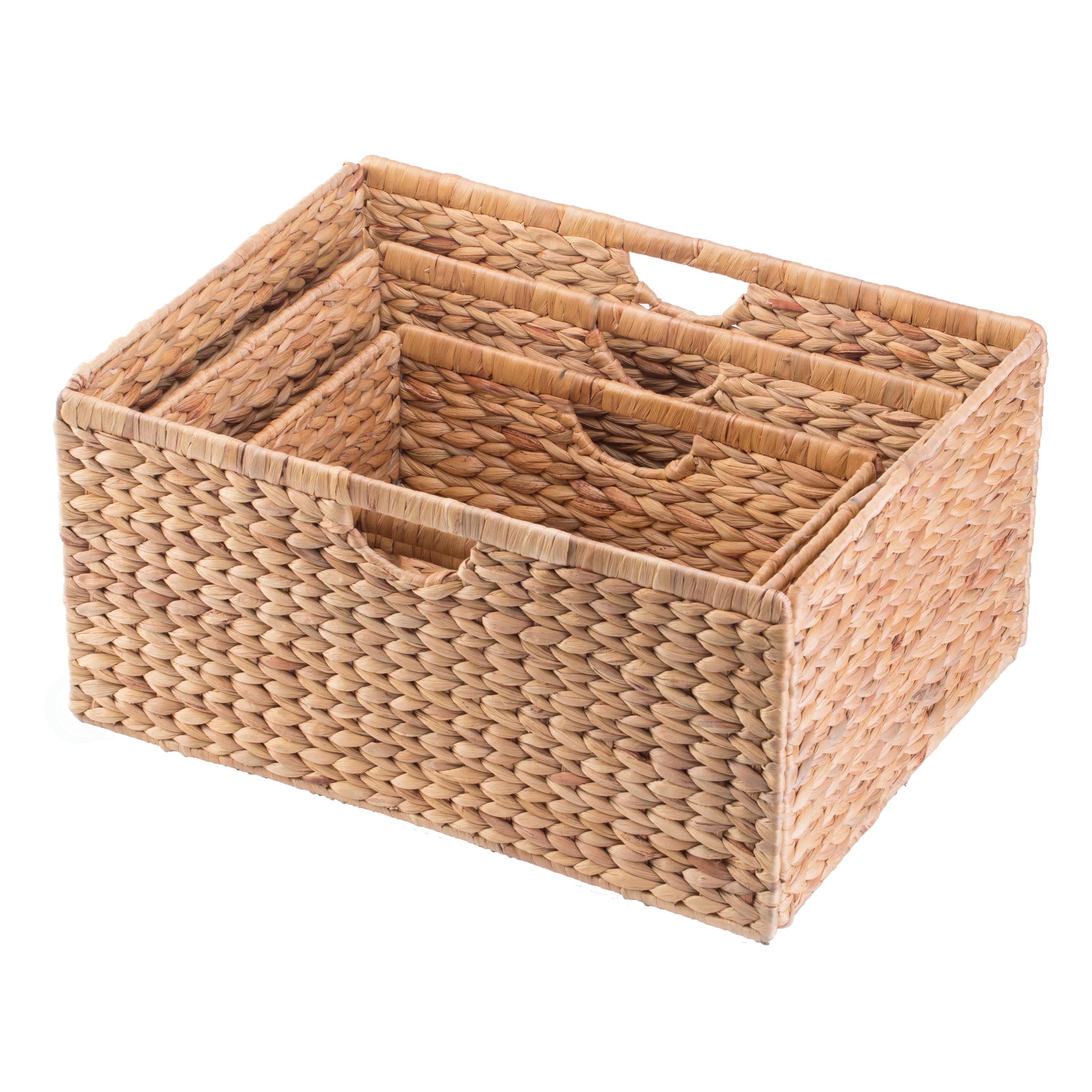 Highland Dunes 3 Small Hyacinth Baskets Rustic Handwoven Multipurpose Foldable Storage Organizer Decorative Laundry Totes and Woven Storage Bin for Bedroom Living Room Bathroom Pantry and Closet
