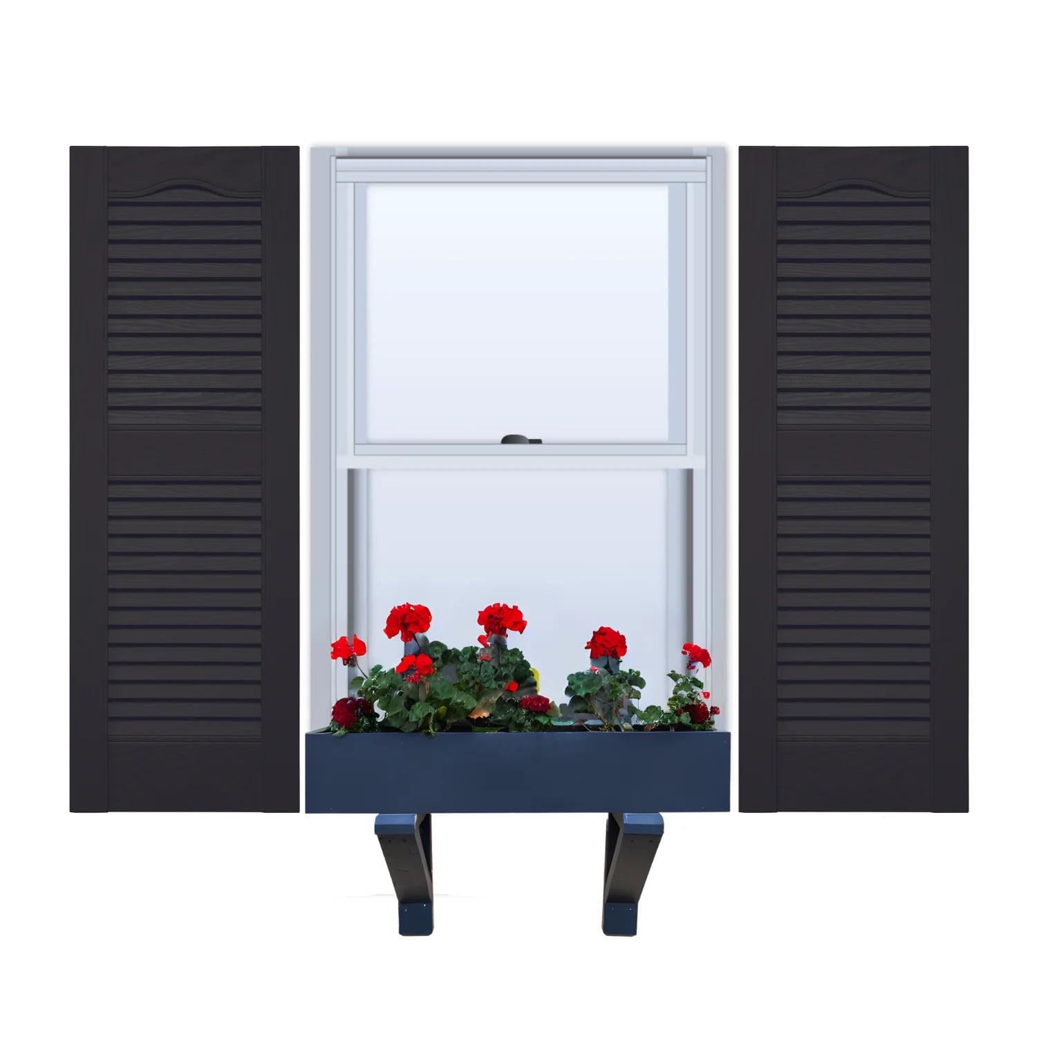 Vinyl | Louvered Exterior Shutters | 14.5" Width | Cathedral Top | with Mid Rail (50/50 Split) | 1 Pair