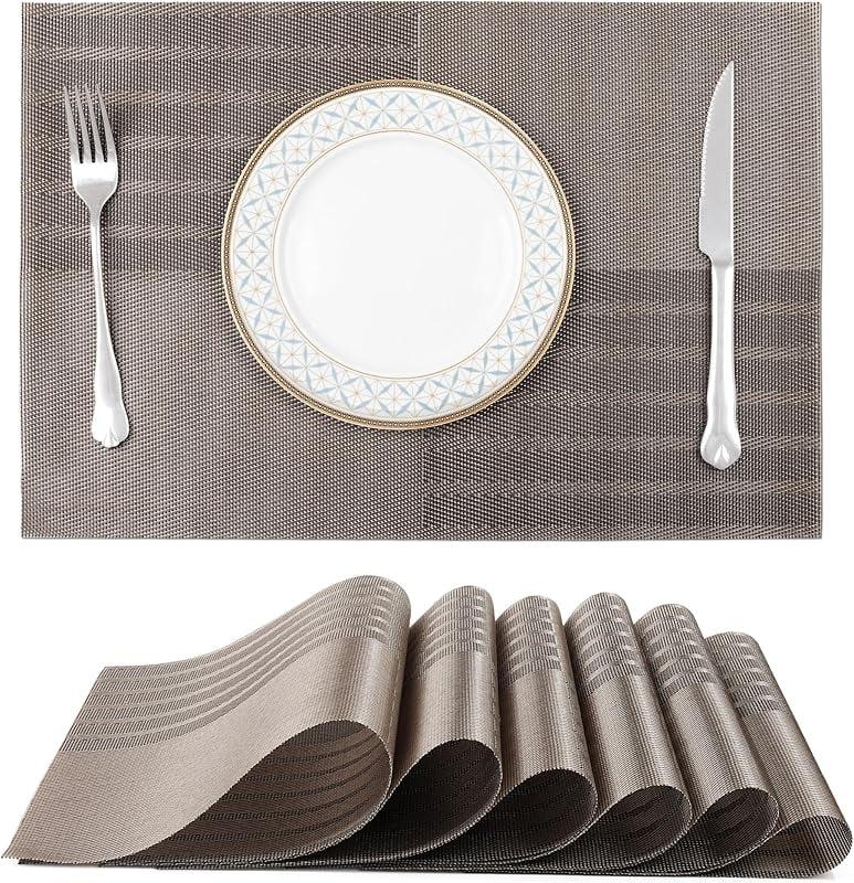 Brown Woven PVC Placemats Set of 6 for Dining Table