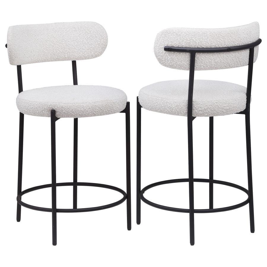 Viola Cream Boucle Upholstered Counter Stools with Black Metal Frame