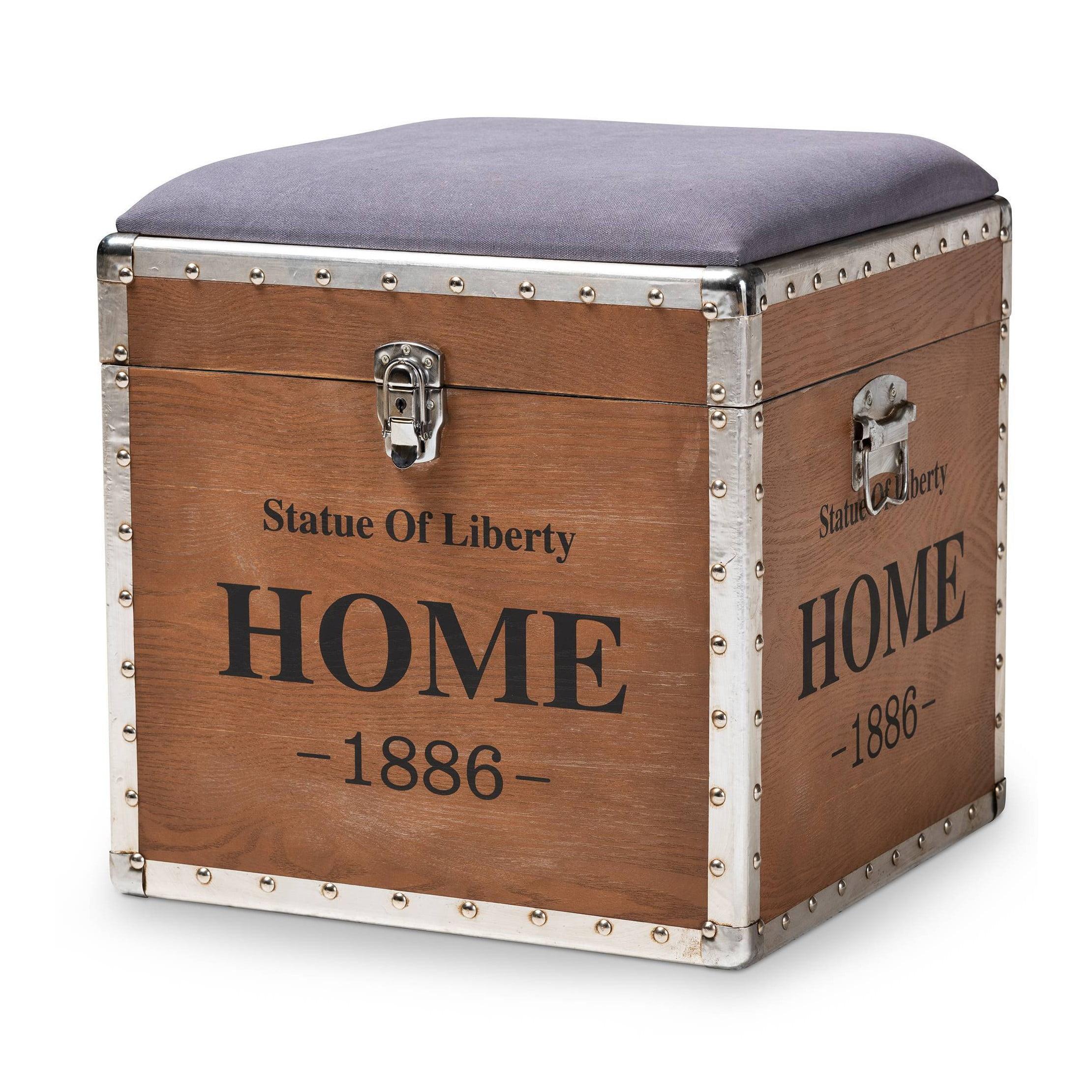 Violetta Light Gray Fabric and Metal Storage Trunk Ottoman