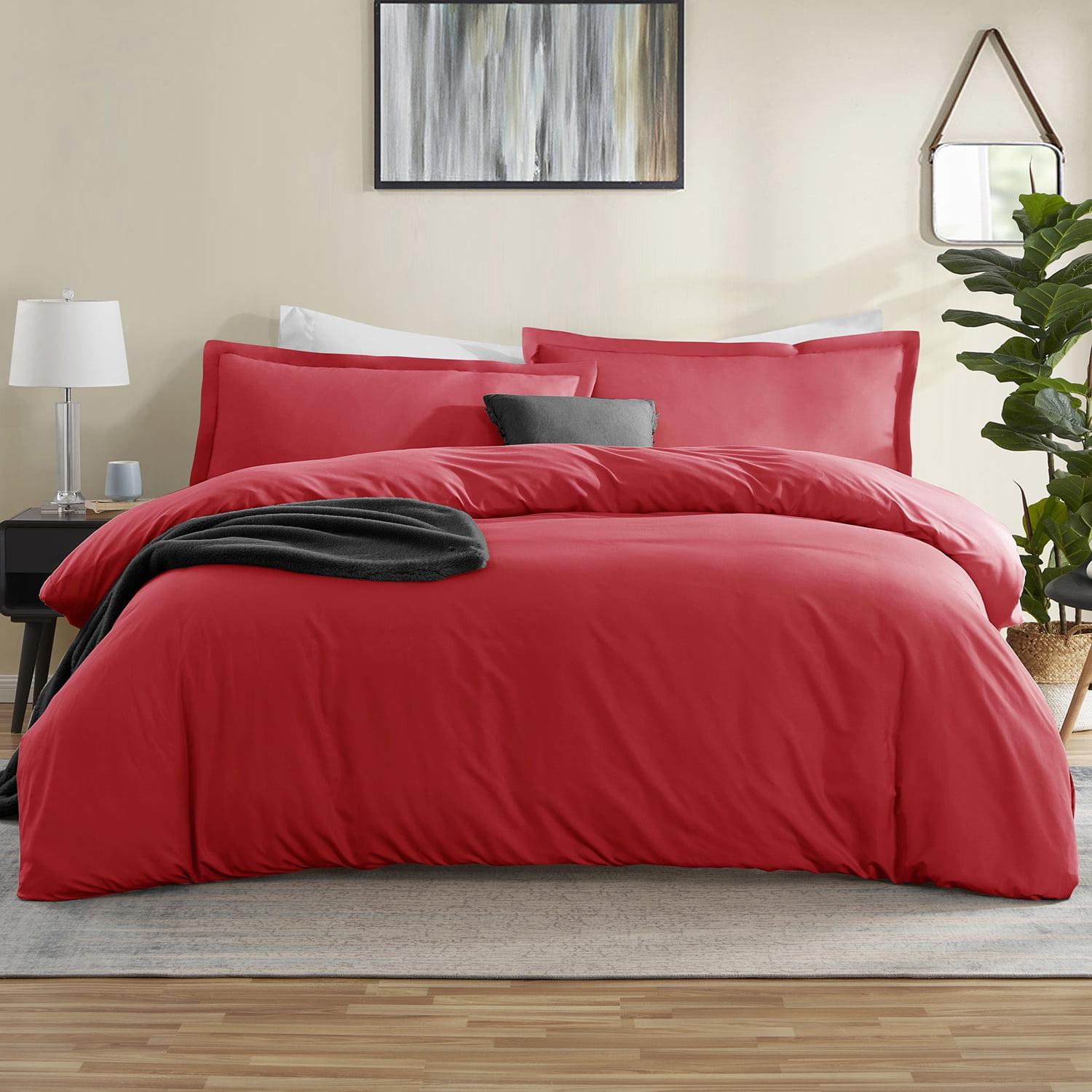 King/Cal King Red Double Brushed Duvet Cover Set by Bare Home
