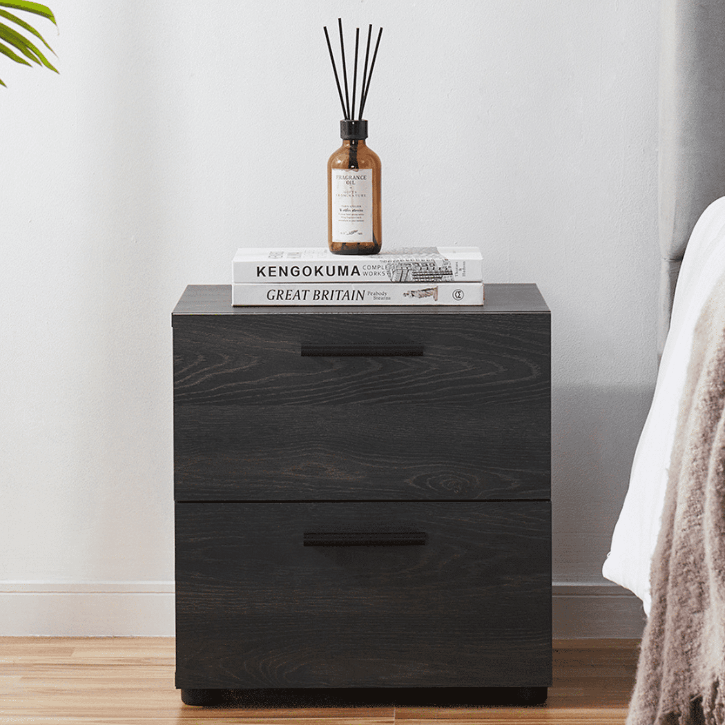 Bryt 2 Drawer Nightstand Bedside Table, Sleek  Wood End Table