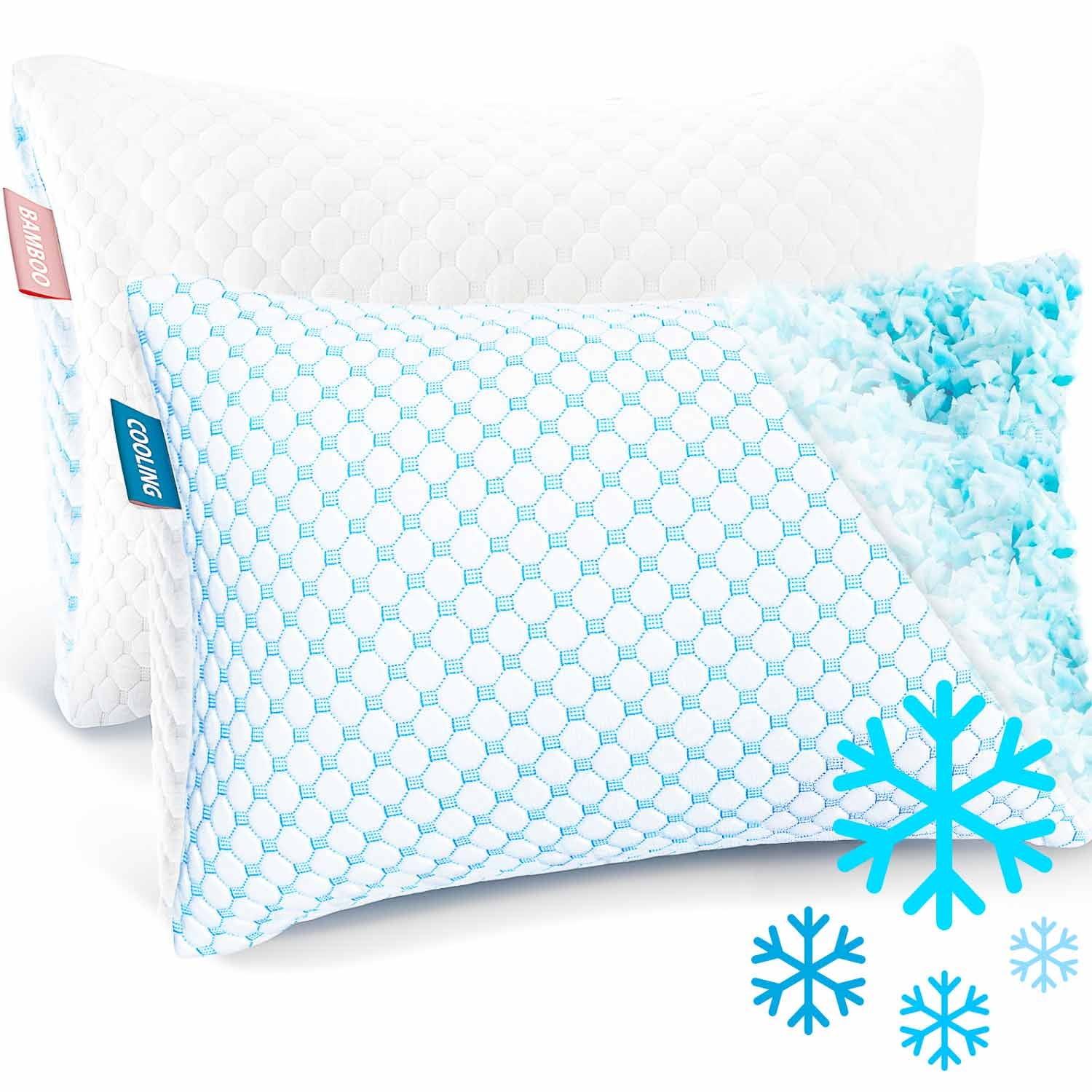Virtu Temperature Queen Pillows Set of 2, Regulating and Adjustable Memory Foam Cooling Bed Pillows Queen Size Pillows Set of 2, 20" X 30"
