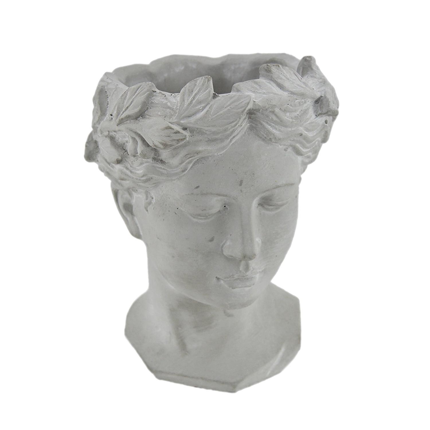 Classic Greek Lady Whitewash Cement Head Planter - Indoor/Outdoor Decor