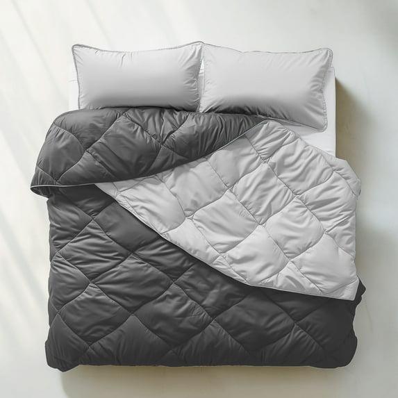 ViscoSoft All Seasons Down Alternative Comforter Full Size - Breathable Premium Reversible Microfiber Light Gray/Dark Gray Duvet Cover Insert