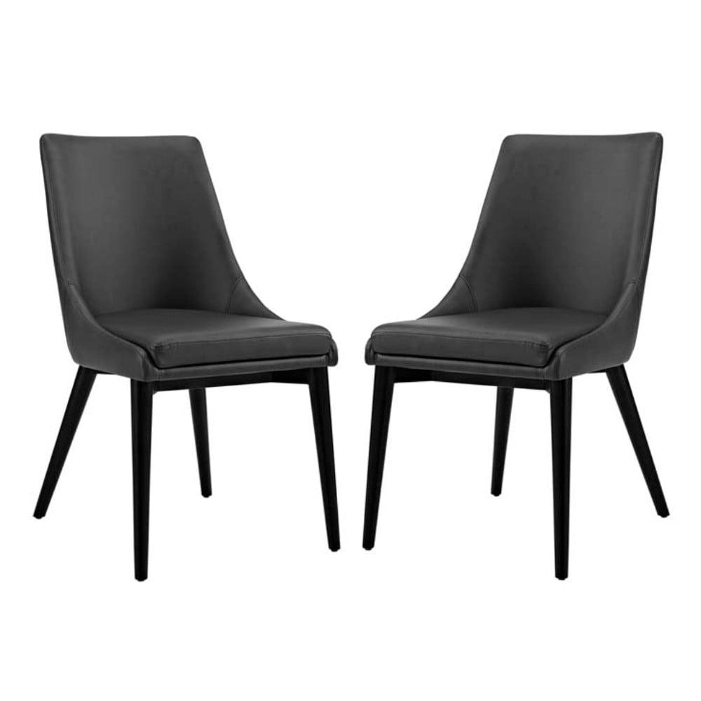 Black Upholstered Leather Side Chair with Wood Legs
