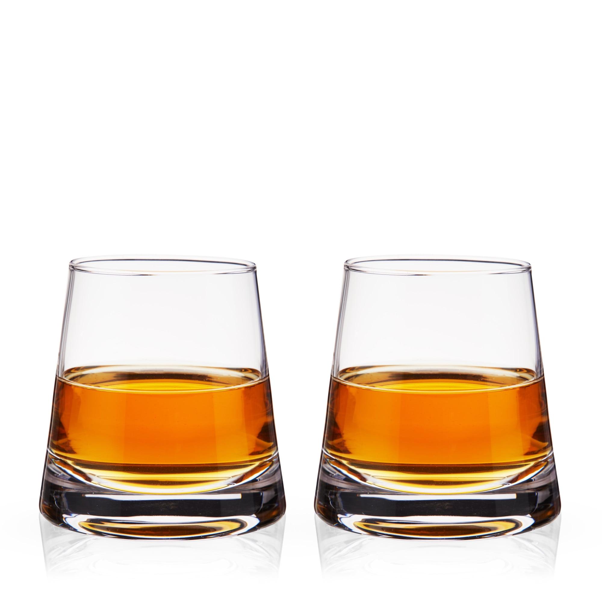 Viski Burke Whiskey Glasses with Pyramid Design, Rocks Glass, Lead-Free Crystal Angled Tumblers for Scotch and Cocktails, Clear, 8 Oz, Set of 2