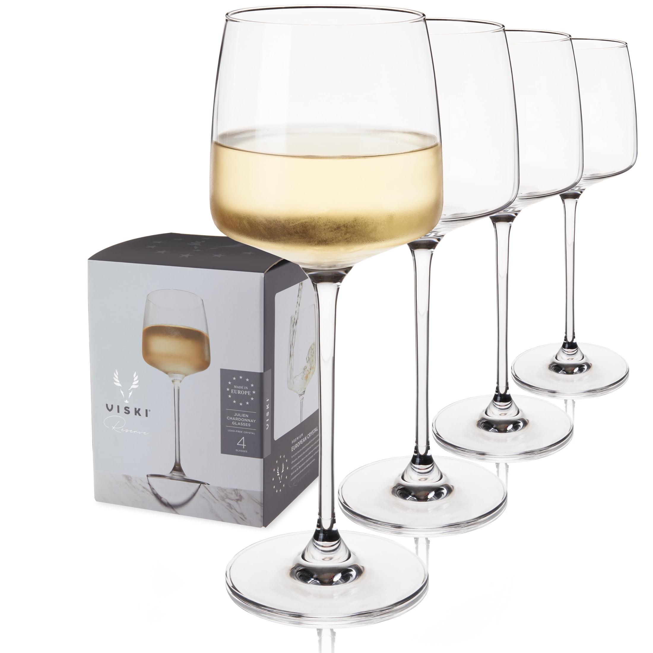 Viski Reserve Julien Crystal Wine Glasses - European Crafted White Wine Glasses Stemmed Set of 4 - 16oz Wine Glass for Special Occasions Gift Ideas