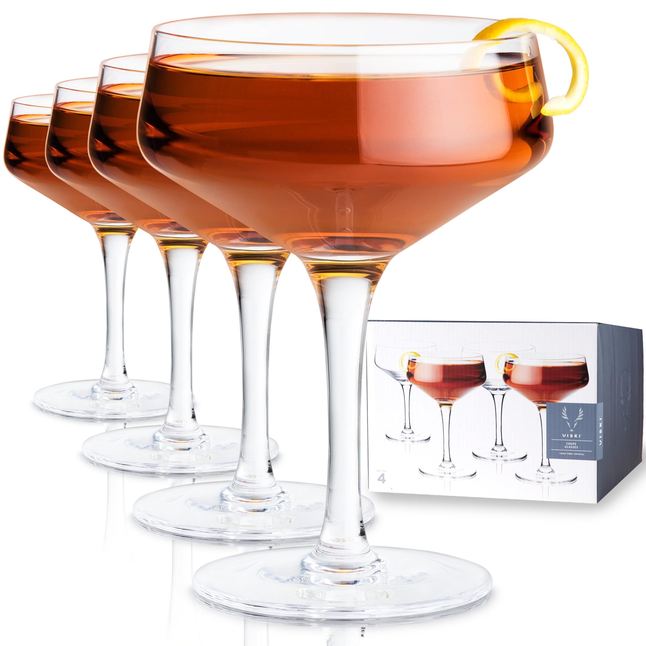 Viski Raye Angled Crystal Coupe Glasses (Set of 4)