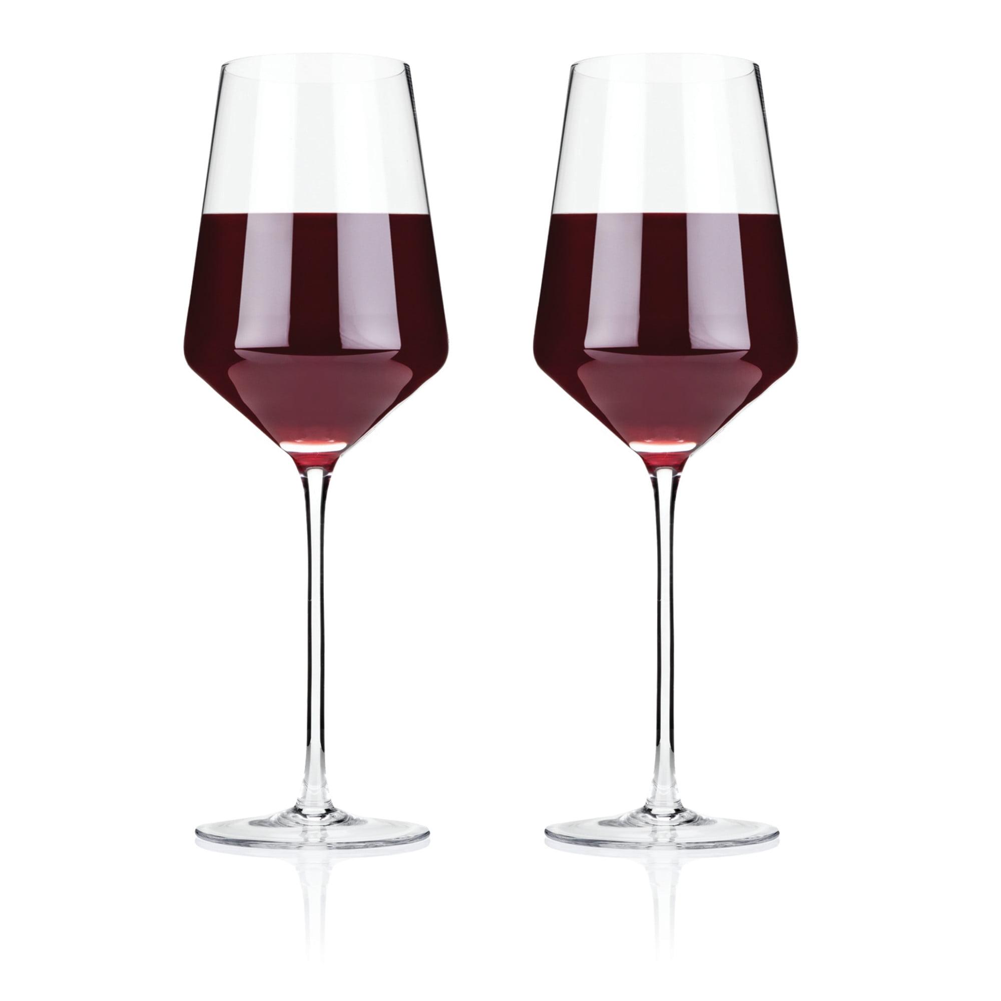 Viski Raye Angled Crystal Bordeaux Wine Glasses Set of 2 - Premium Crystal Clear Glass, Modern Stemmed, Flat Bottom Red Wine Gift Set - 16oz