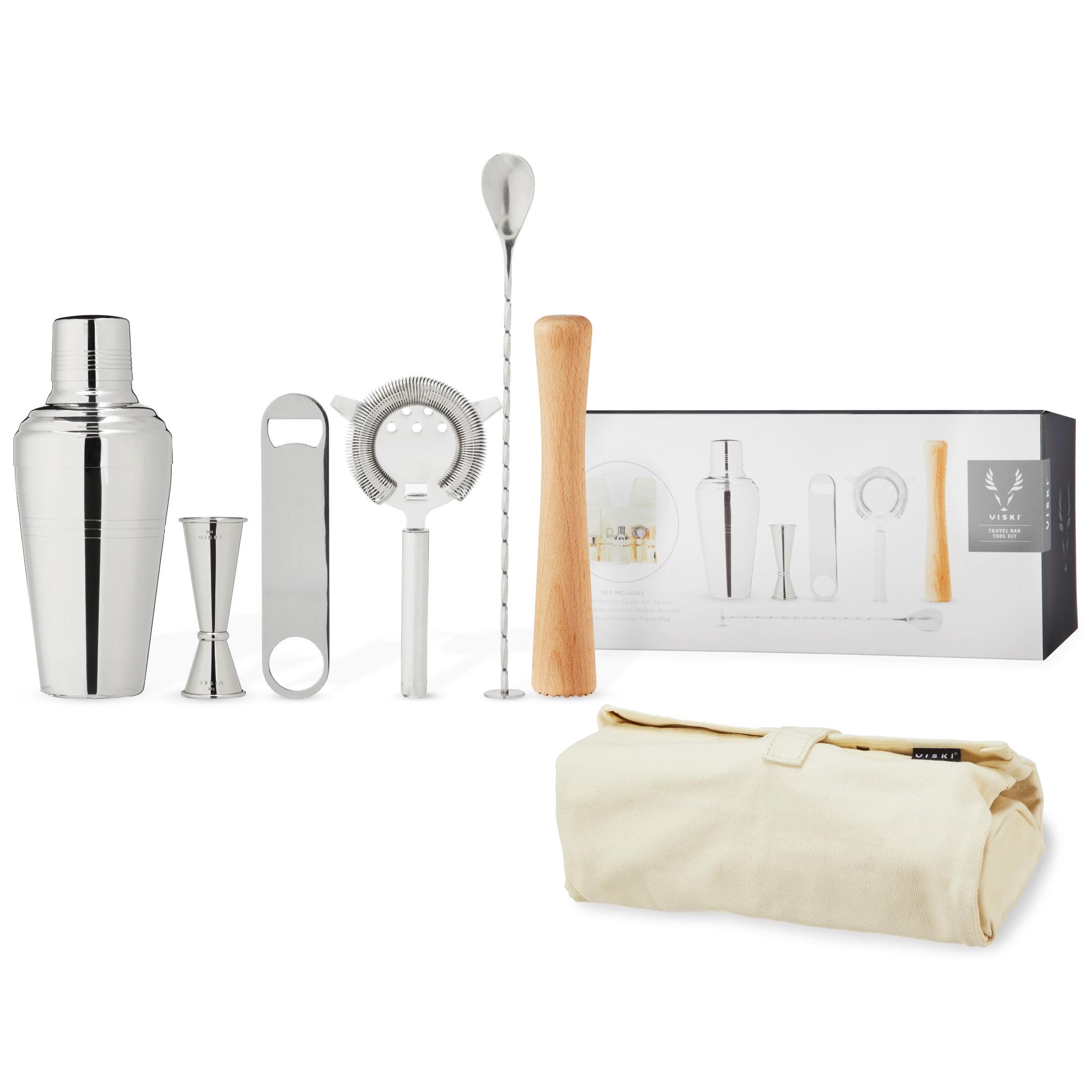Viski 7-Piece Stainless Steel Travel Bar Barware Set