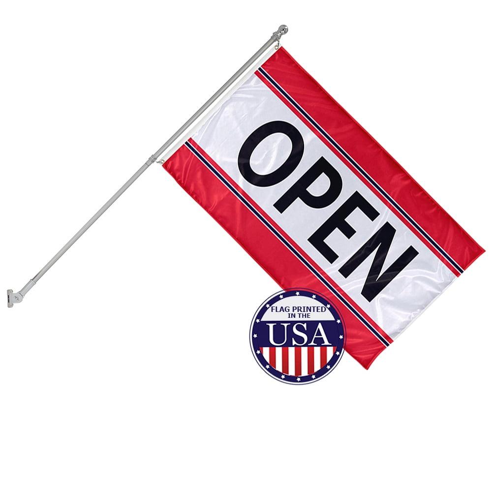 Red and White Knitted Polyester Open Flag with 6ft Flagpole