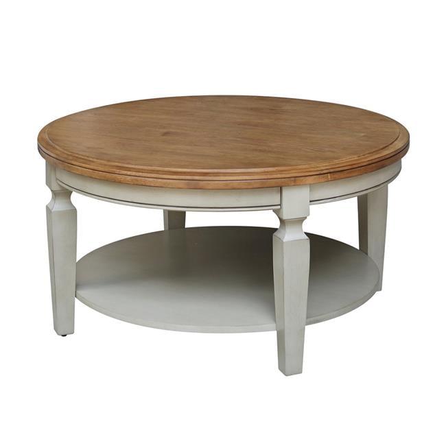Vista Round Coffee Table Brown - International Concepts: Modern Two-Tone Wood, Fixed Shelf, 20.3"H x 38"W