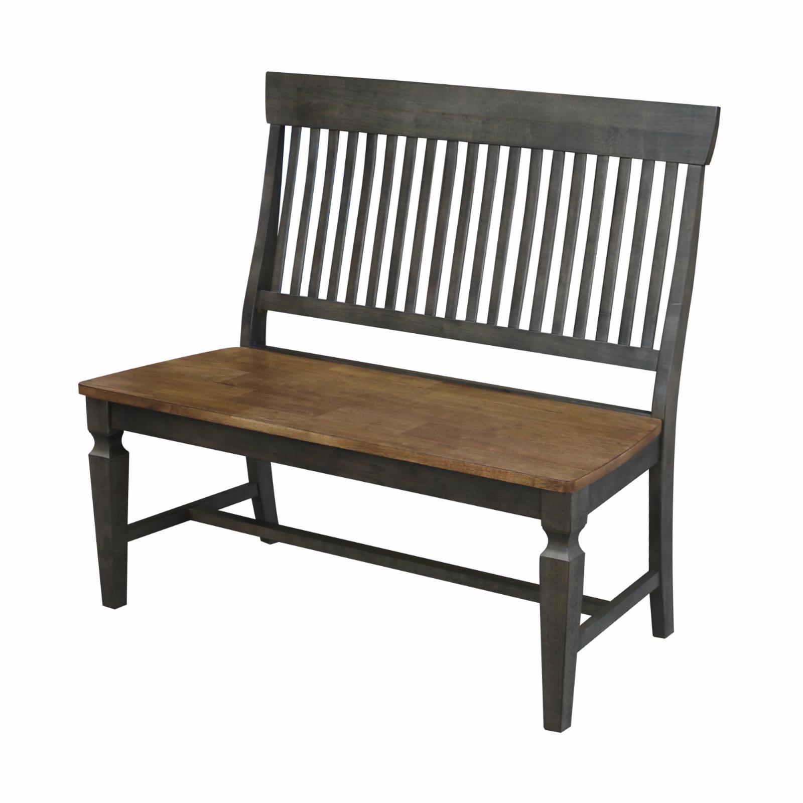 Distressed Hickory Stone Solid Wood Slatback Bench