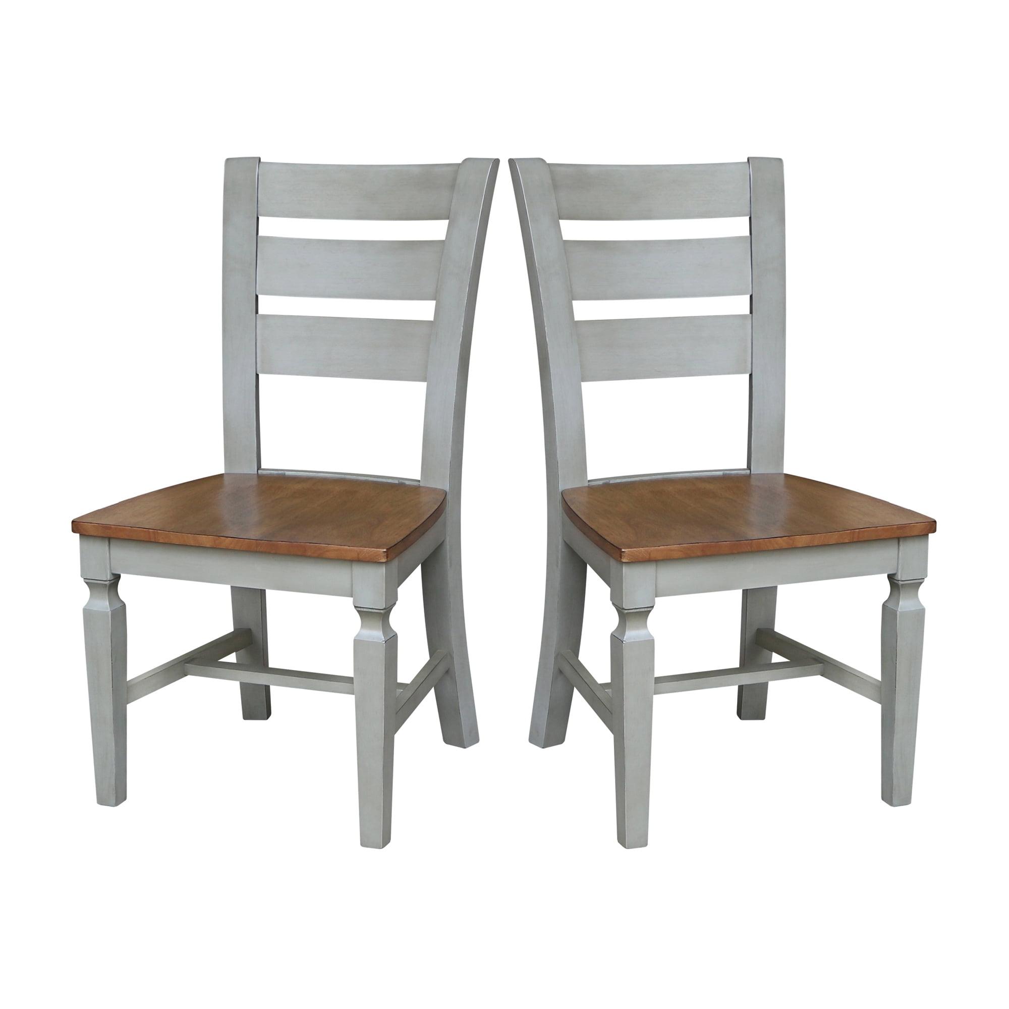 Vista Solid Wood Ladderback Chairs in Distressed Hickory/Stone - Set of 2