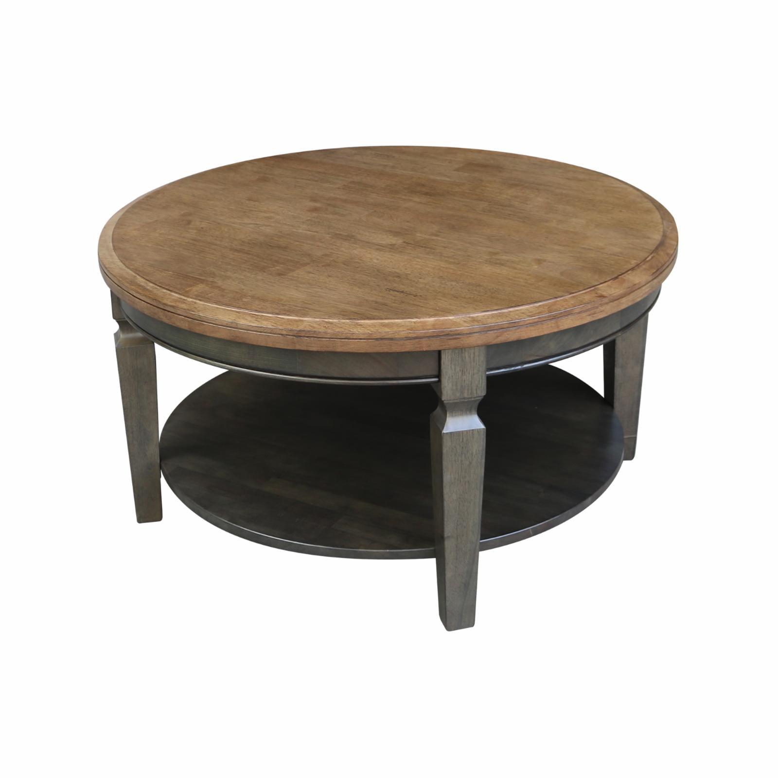 Vista Round Coffee Table Hickory Brown - International Concepts: Solid Wood, Mid-Century Modern, Fixed Shelf