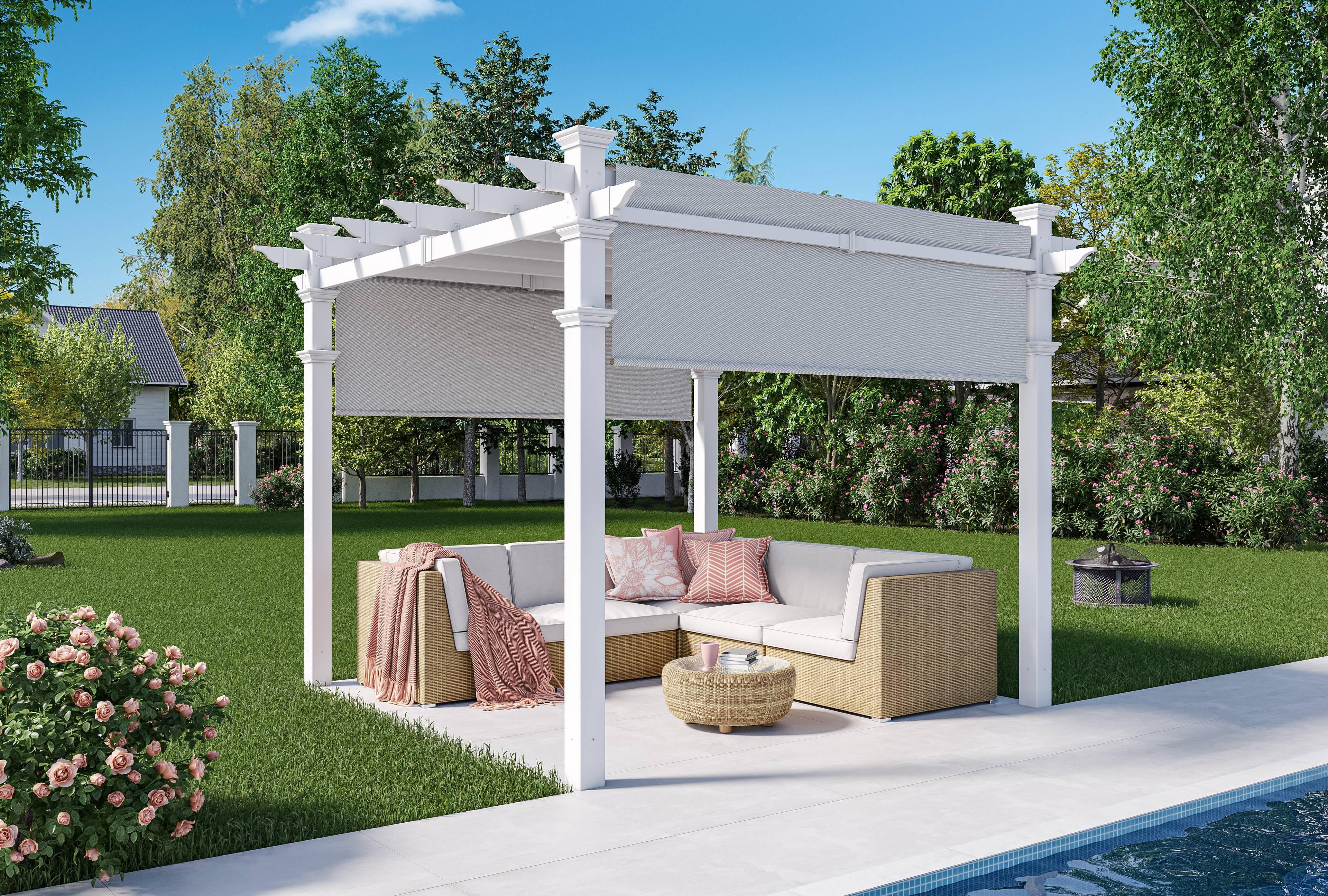 Malibu 10' x 10' White Vinyl Pergola with Canopy