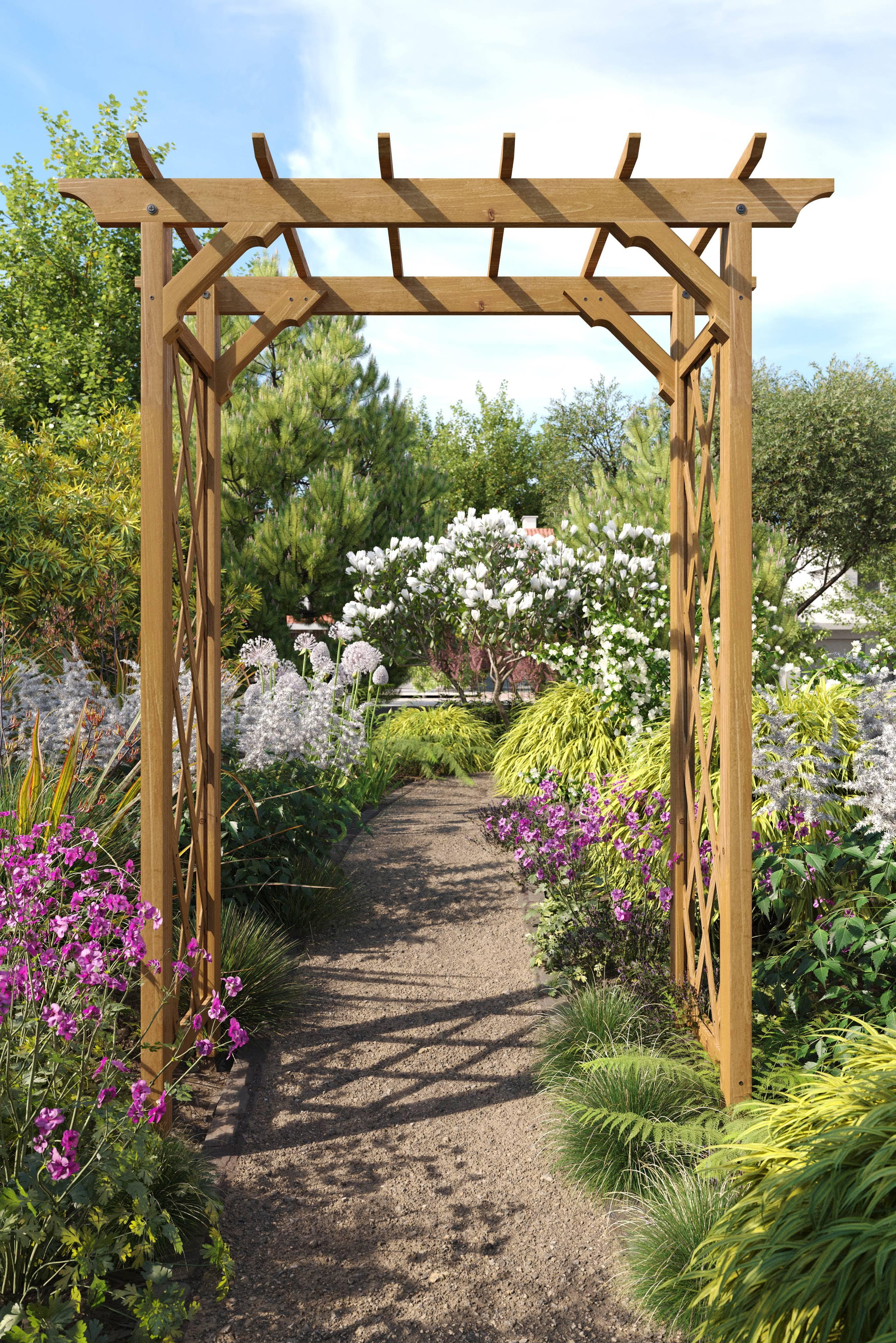 Golden Brown Cedar Garden Arbor with Lattice Panels