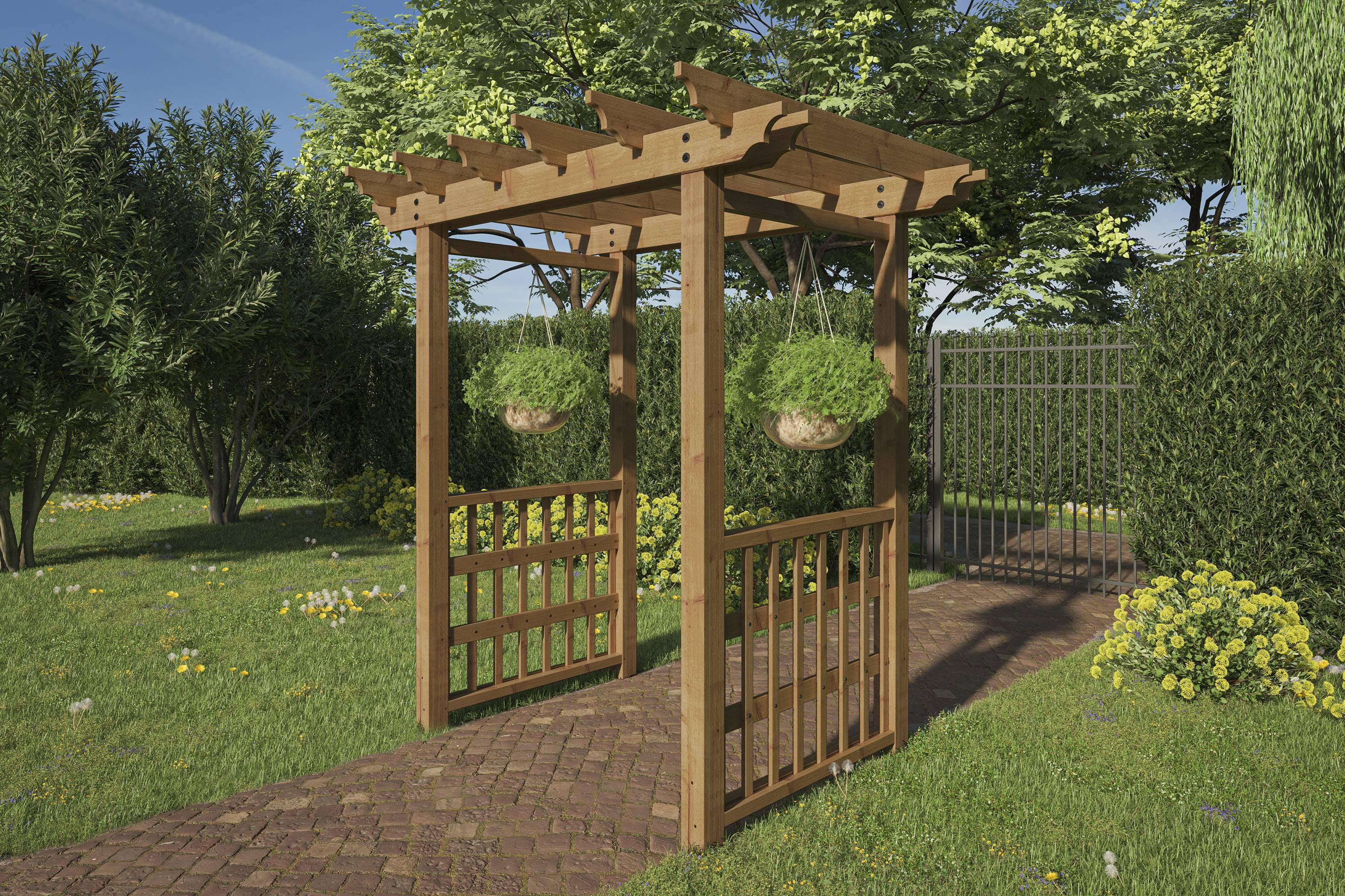 Springwood Golden Brown Cedar Wood Arbor with Flat Roof