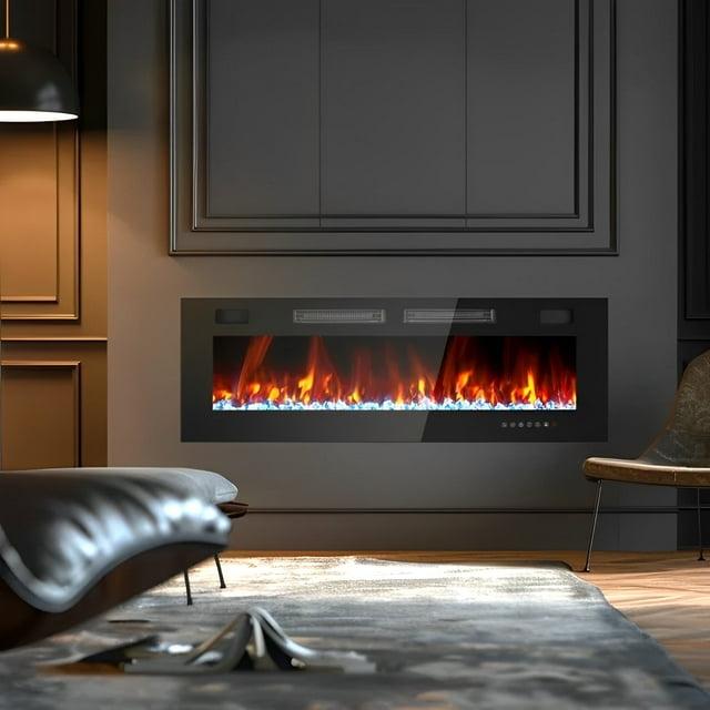 Tangkula 60" Recessed Electric Fireplace 750W/1500W heater in Wall Remote Control w/Timer Available Flame Color
