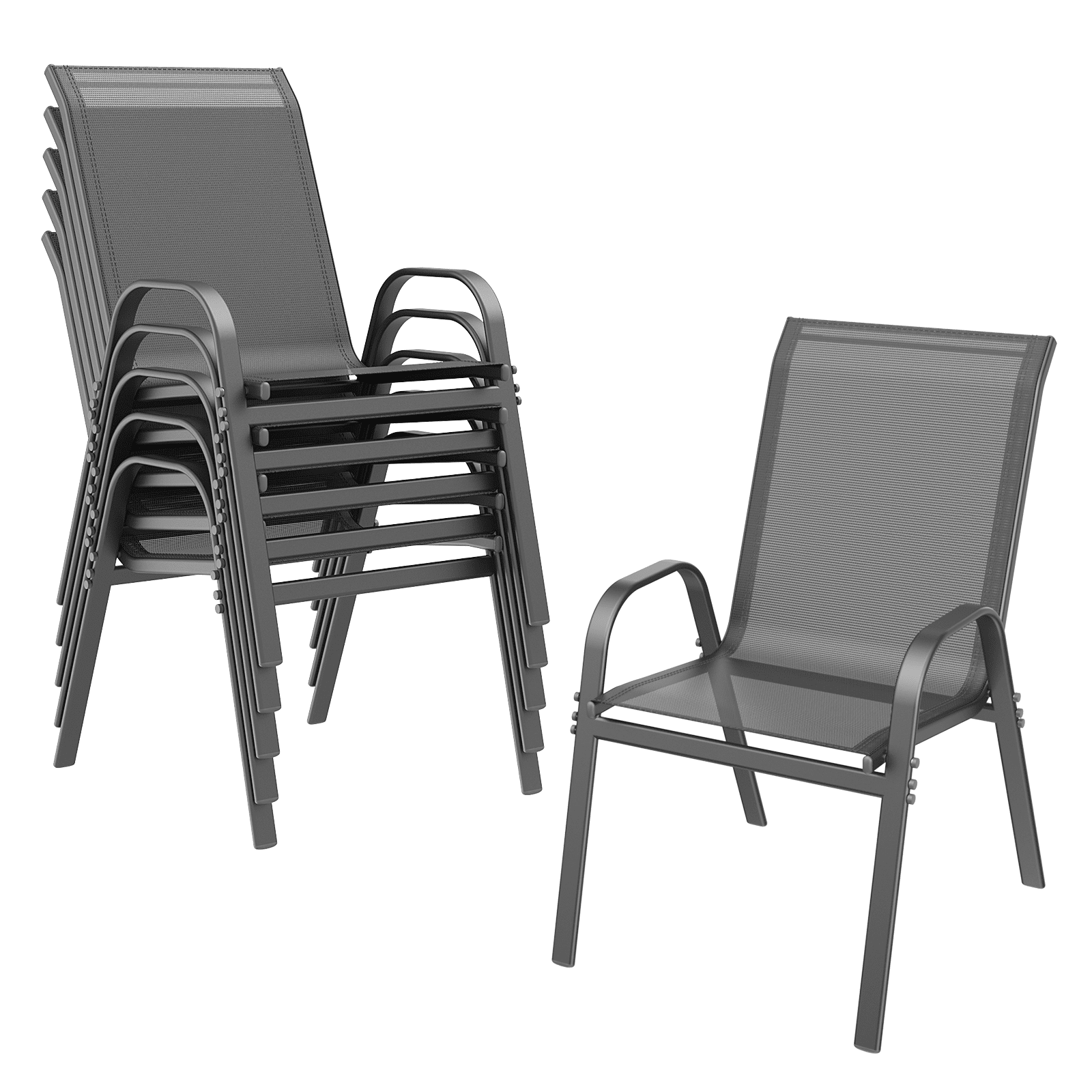 Vitarpatio Outdoor Patio Dining Chairs Set of 6, Stackable Patio Chairs Metal Outdoor Chair High Back Textilene Armchairs