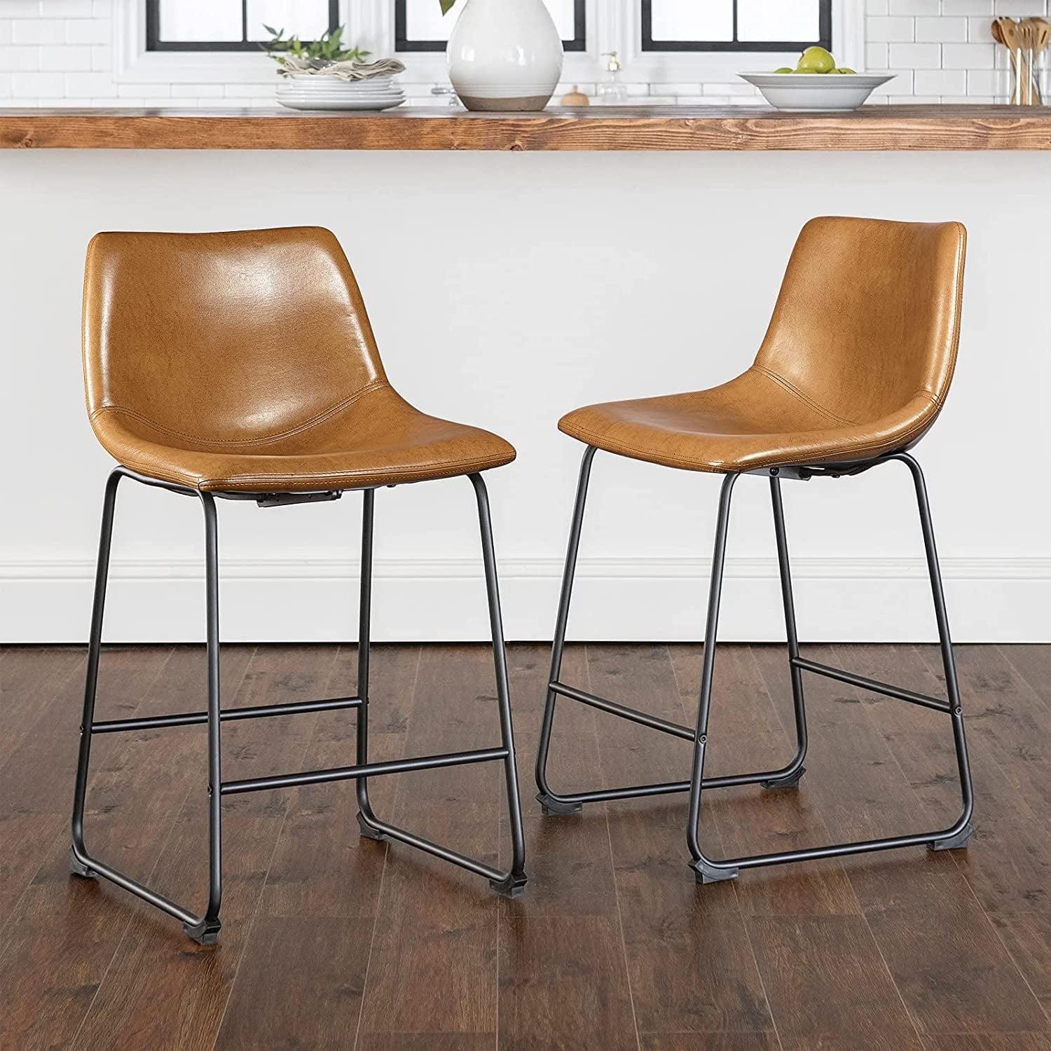 Whisky Brown Faux Leather 26'' Counter Stools with Metal Legs