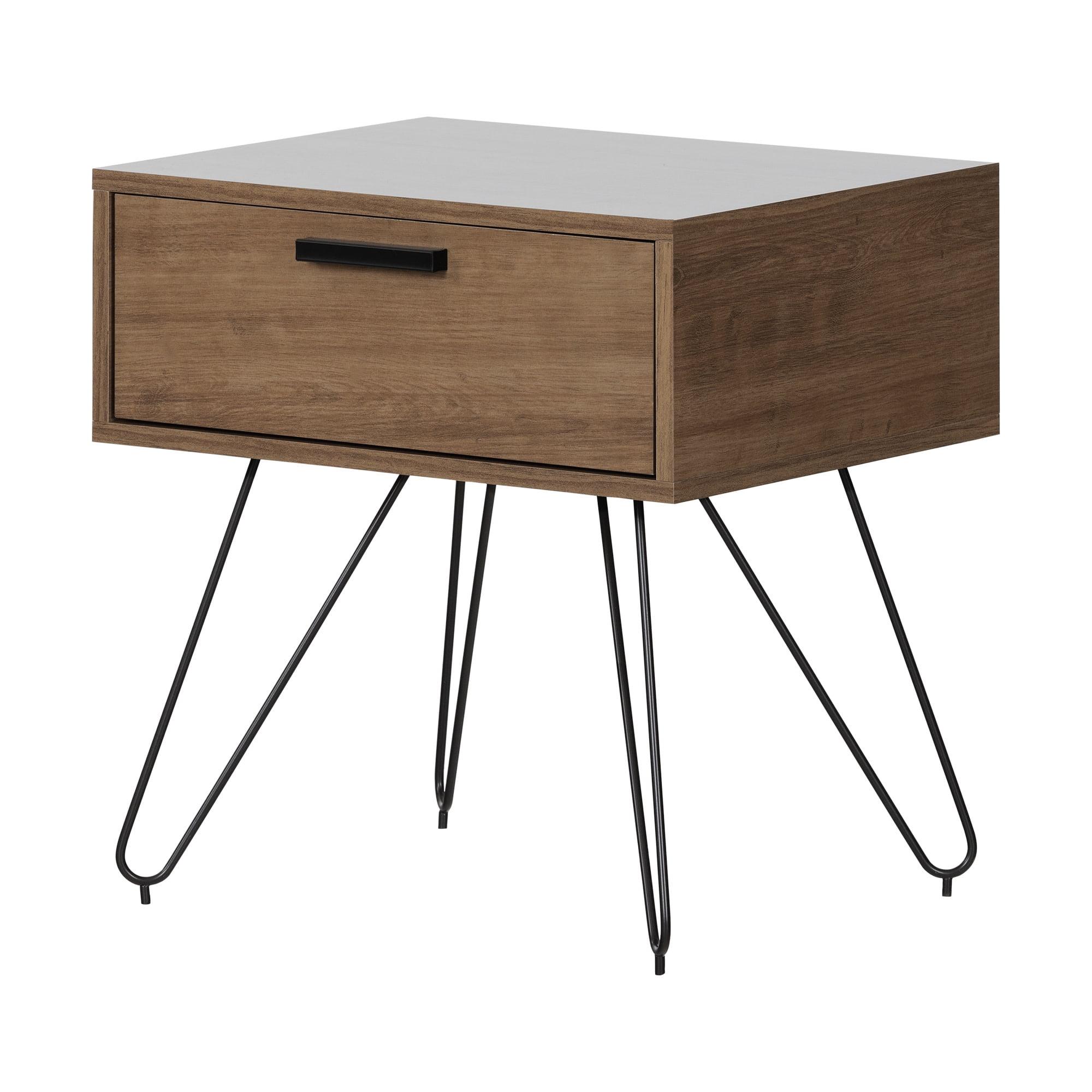 Vito End Table 1 Drawer Dark Wood - South Shore: Scandinavian Style, Mid-Century Hairpin Legs