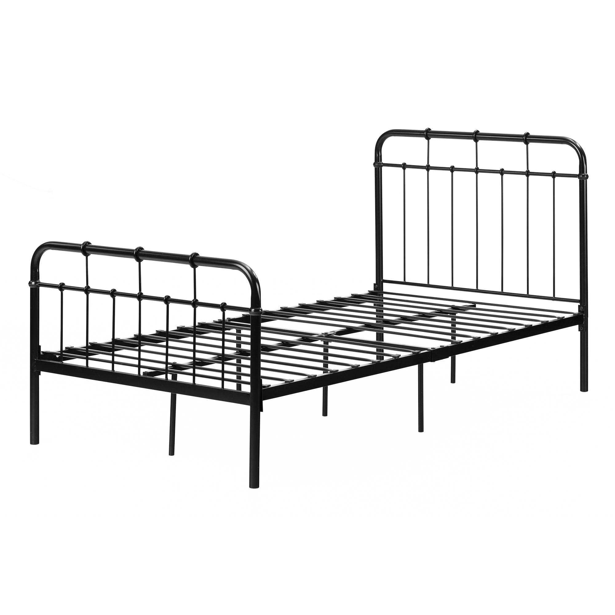 Vito Twin Black Metal Platform Bed with Headboard and Slats