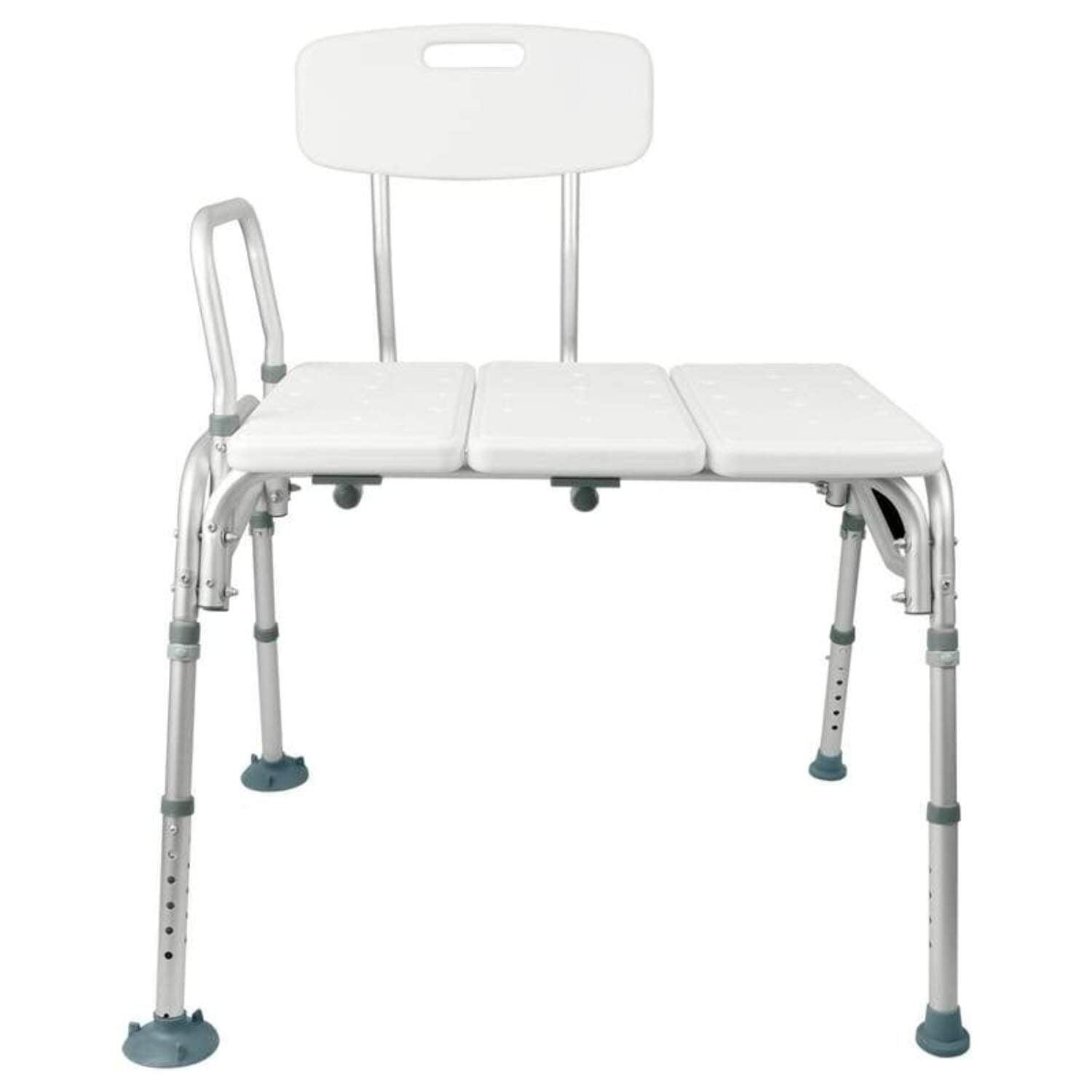 Adjustable White Plastic Tub Transfer Bench with Backrest