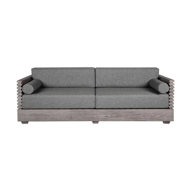 Gray Eucalyptus Wood Outdoor Sofa with Olefin Cushions