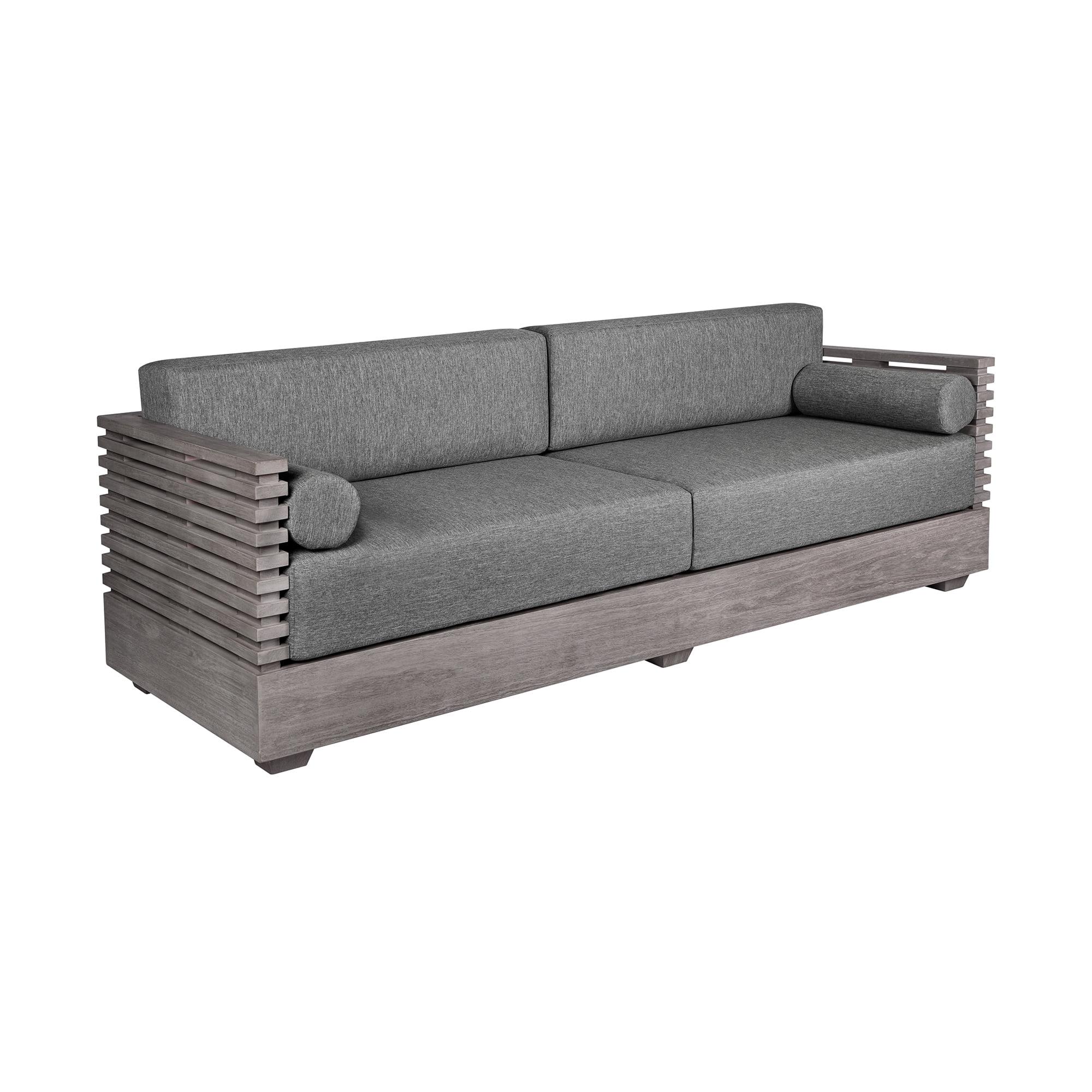 Gray Eucalyptus Wood Outdoor Sofa with Olefin Cushions