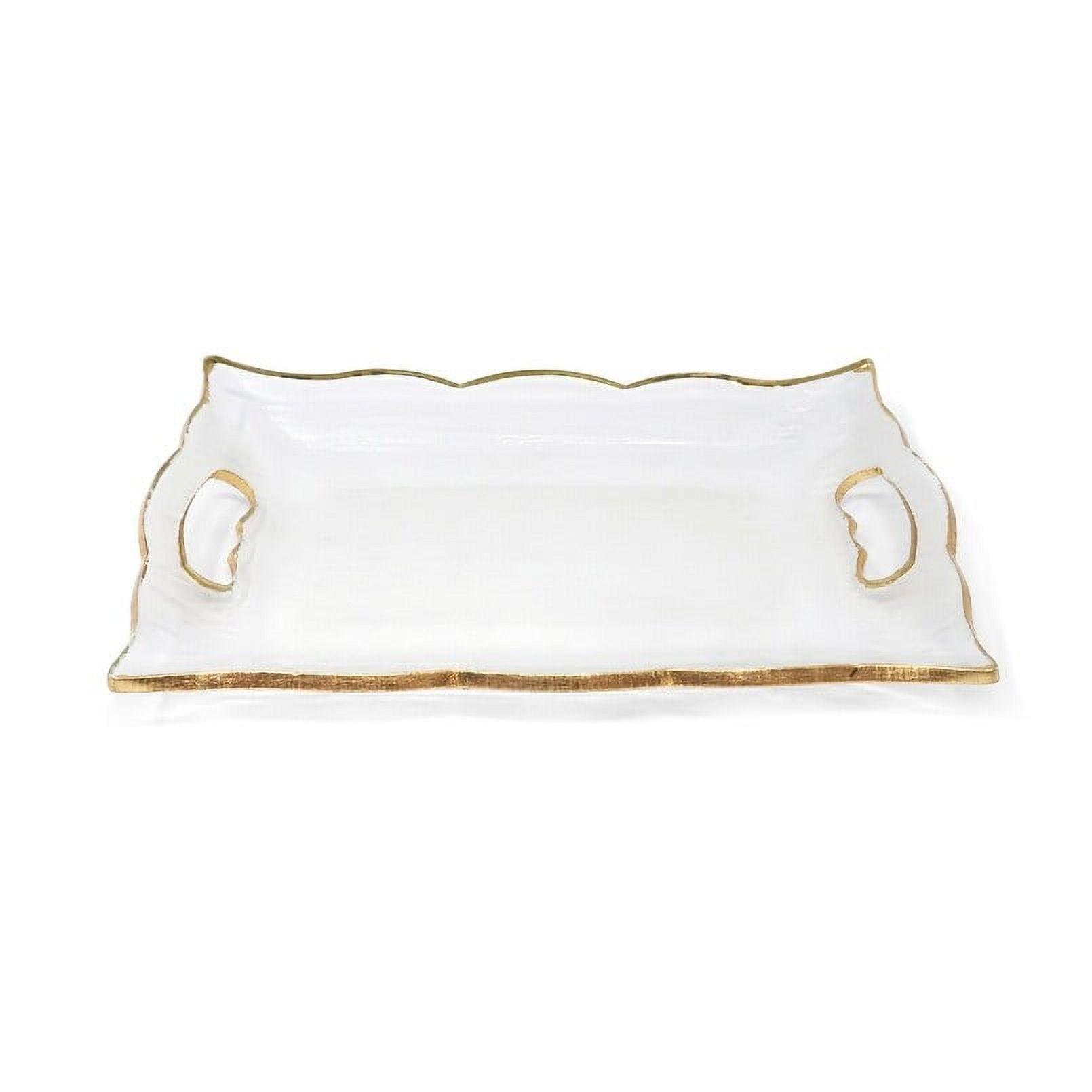 Small Rectangular Glass Tray with Gold Scalloped Rim and Handles