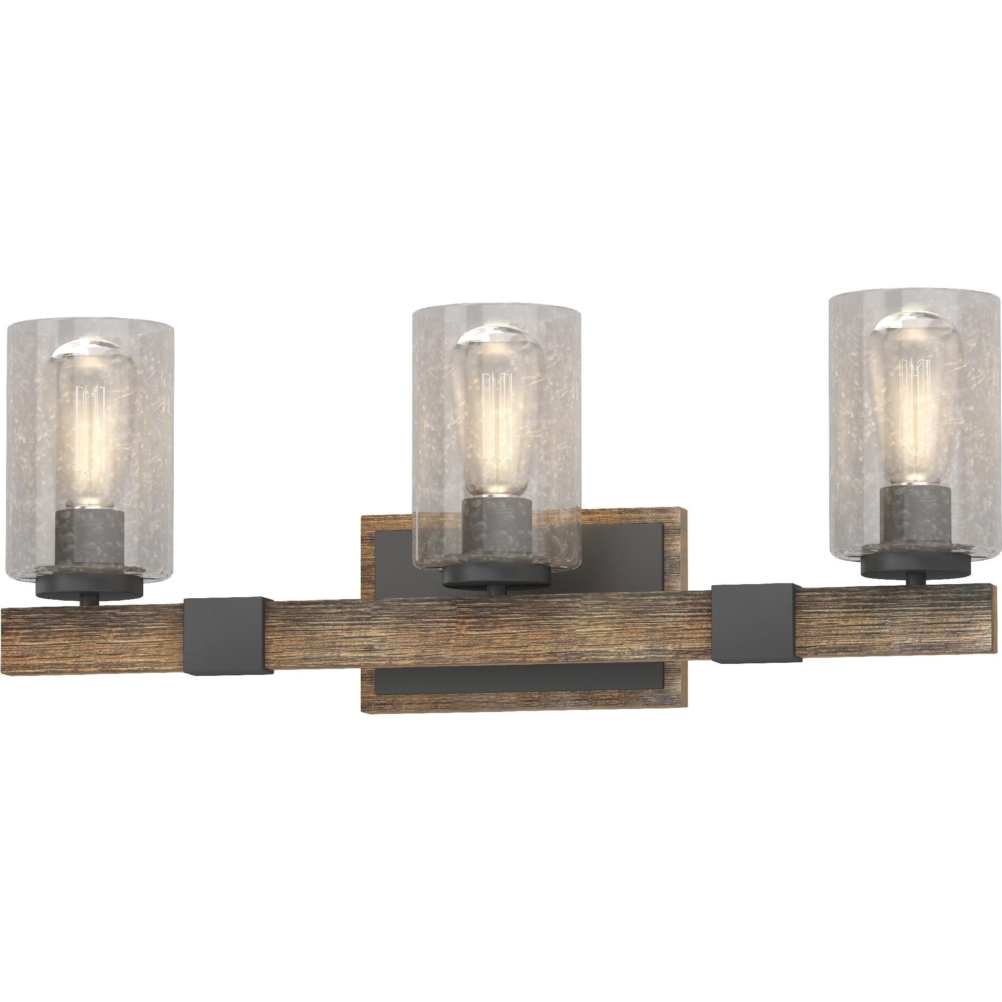 Black Walnut 3-Light Dimmable Vanity Light with Seedy Glass