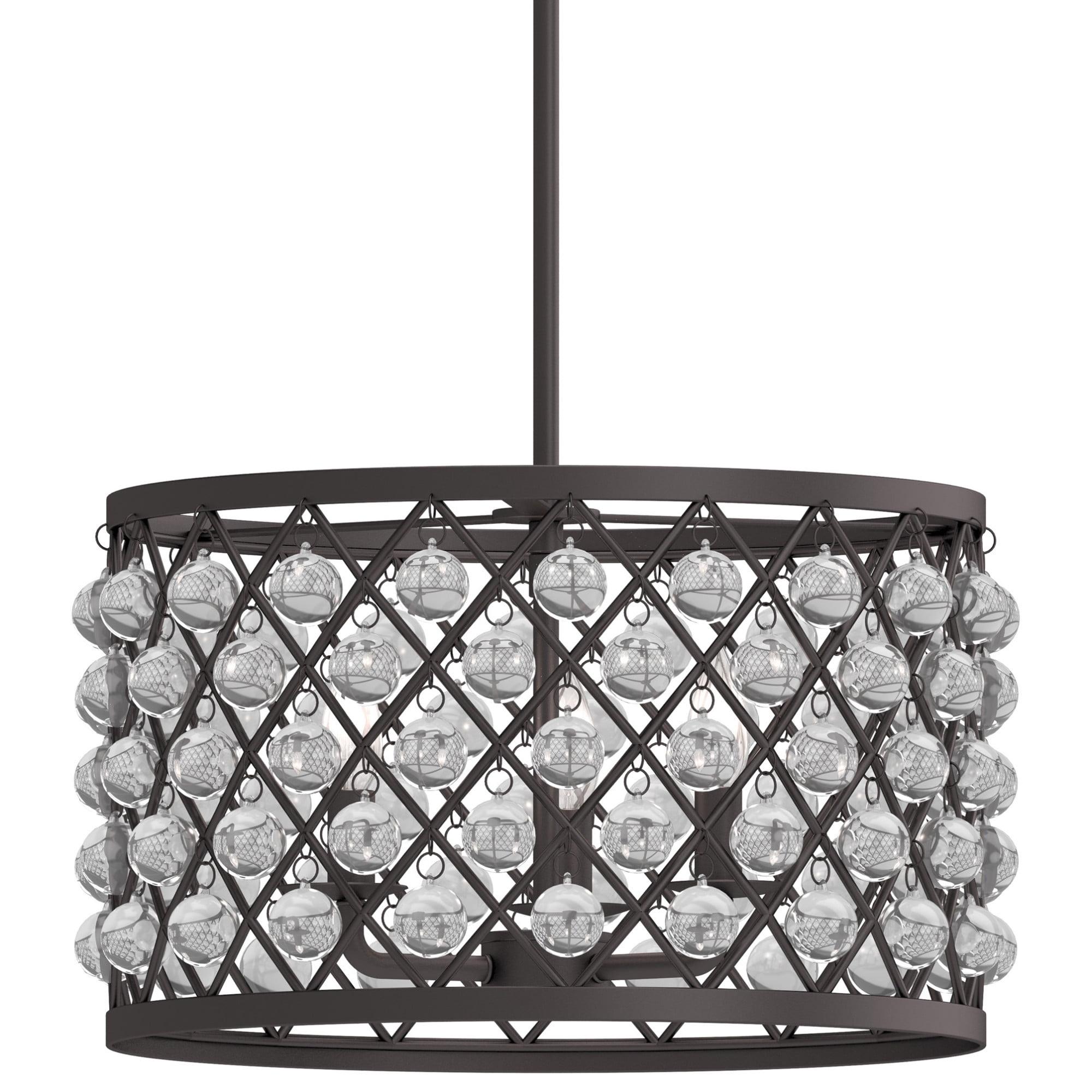 Satin Bronze 17" Modern Drum Chandelier with Clear Accents