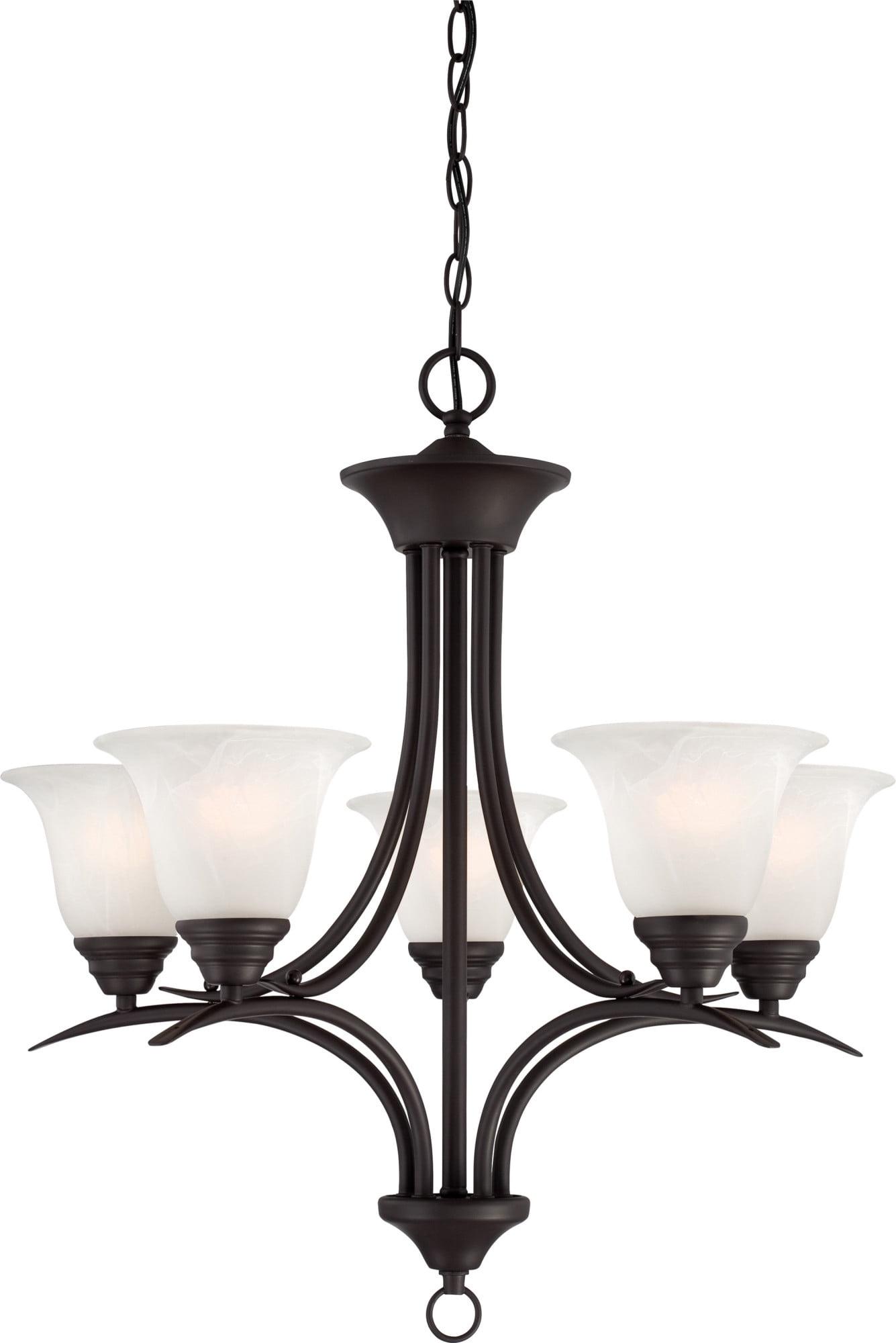 Trinidad Mini Antique Bronze Chandelier with Alabaster Glass Shades