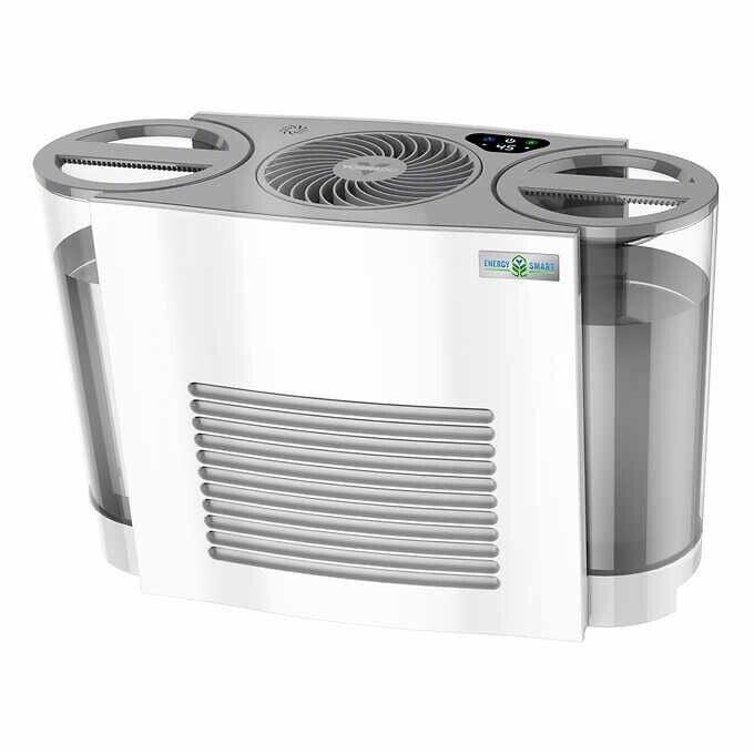QUALITY FLOORING INC. Energy Smart Evaporative Humidifier With Automatic Shut-Off, 2 Gallon Capacity, LED Display, Simpletank For Easy Fill And Cleaning, Dual Tank, Electronic Humidistat, 4 Fan Speeds