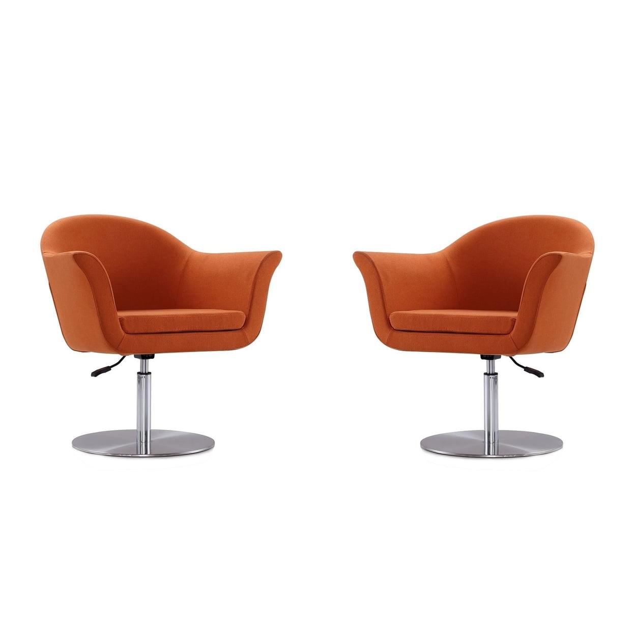 Voyager Orange and Brushed Metal Woven Swivel Adjustable Accent Chair (Set of 2)